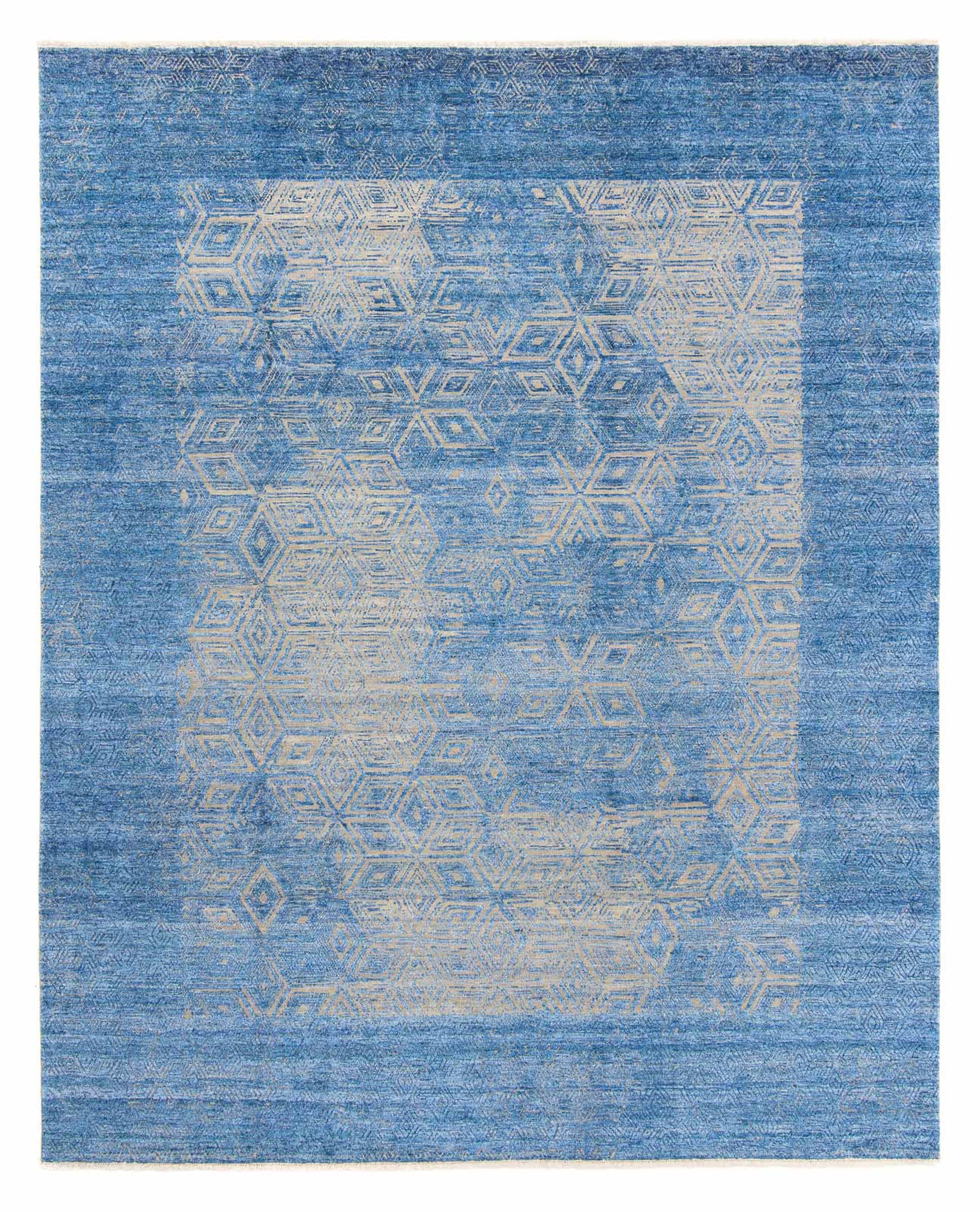 morgenland Designteppich »Designer - 307 x 248 cm - blau«, rechteckig, Wohnzimmer, Handgeknüpft, Einzelstück mit Zertifikat