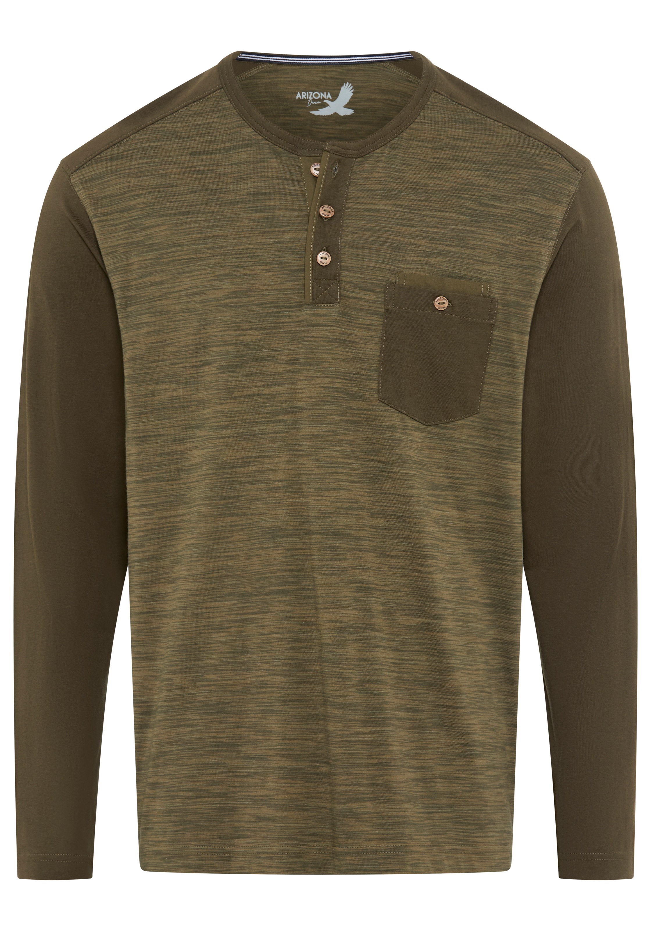 Arizona Longsleeve, Langarm, melierte Optik, Rundhalsausschnitt mit Knopfleiste