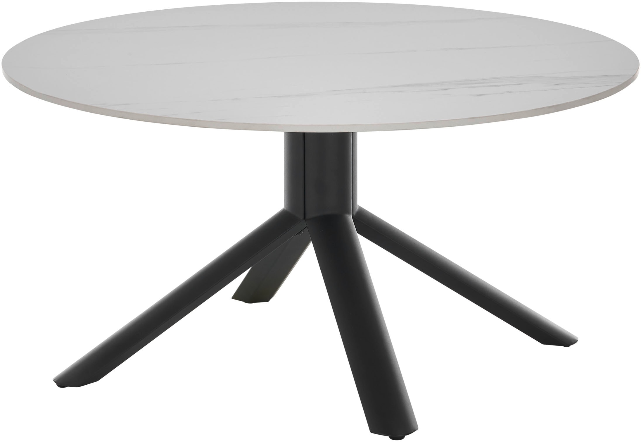 Stolkom Couchtisch »Joanna Esszimmertisch rund Keramik, Weiss marmoriert, BxH 90x45 cm«, Keramikoberfläche weiss marmoriert, 4-Fuss Gestell Schwarz matt