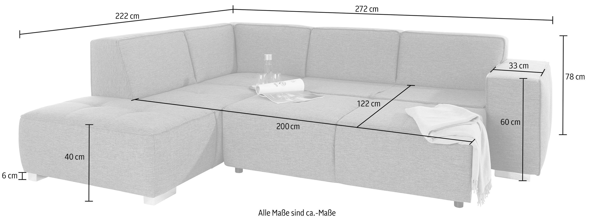 INOSIGN Ecksofa »Sapporo L-Form«, wahlweise Bettfunktion oder Sitztiefenverstellung, Federkern