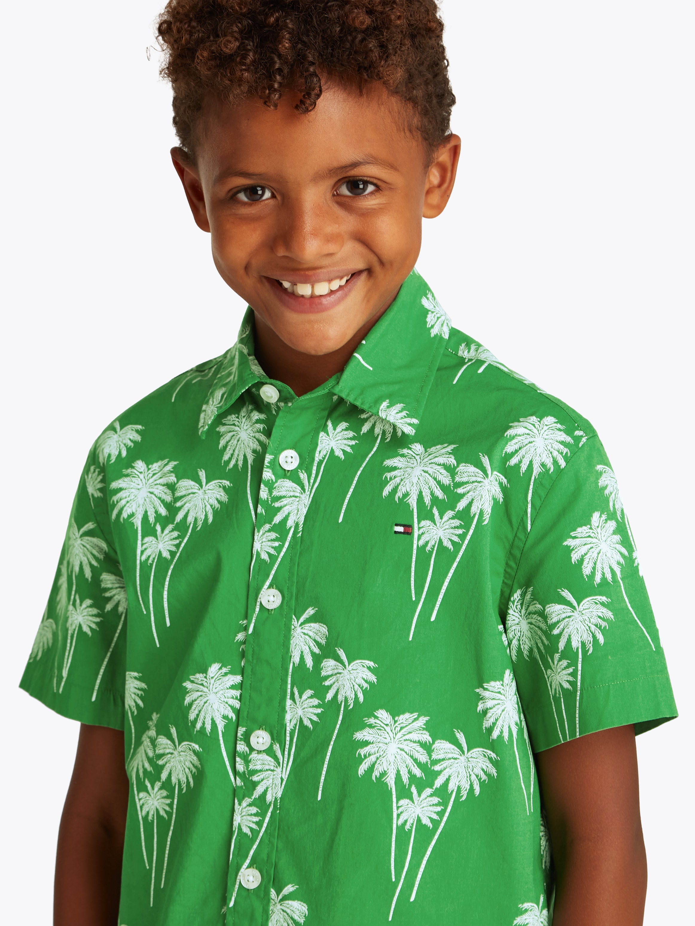 Tommy Hilfiger Kurzarmshirt »STRETCH POPLIN PRINTED SHIRT SS«, mit Palmenprint