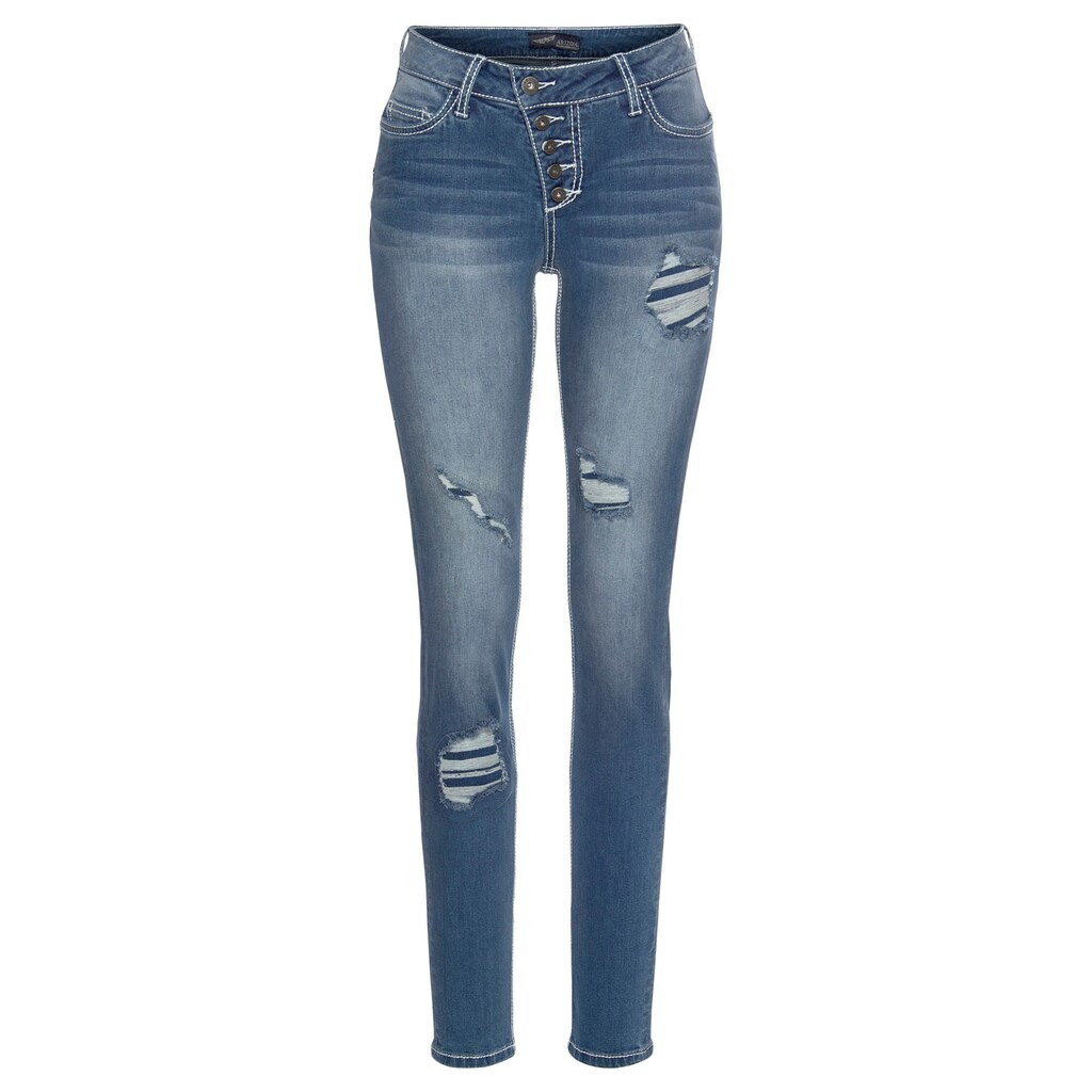 Arizona Slim-fit-Jeans »mit sichtbarer, schräger Knopfleiste«