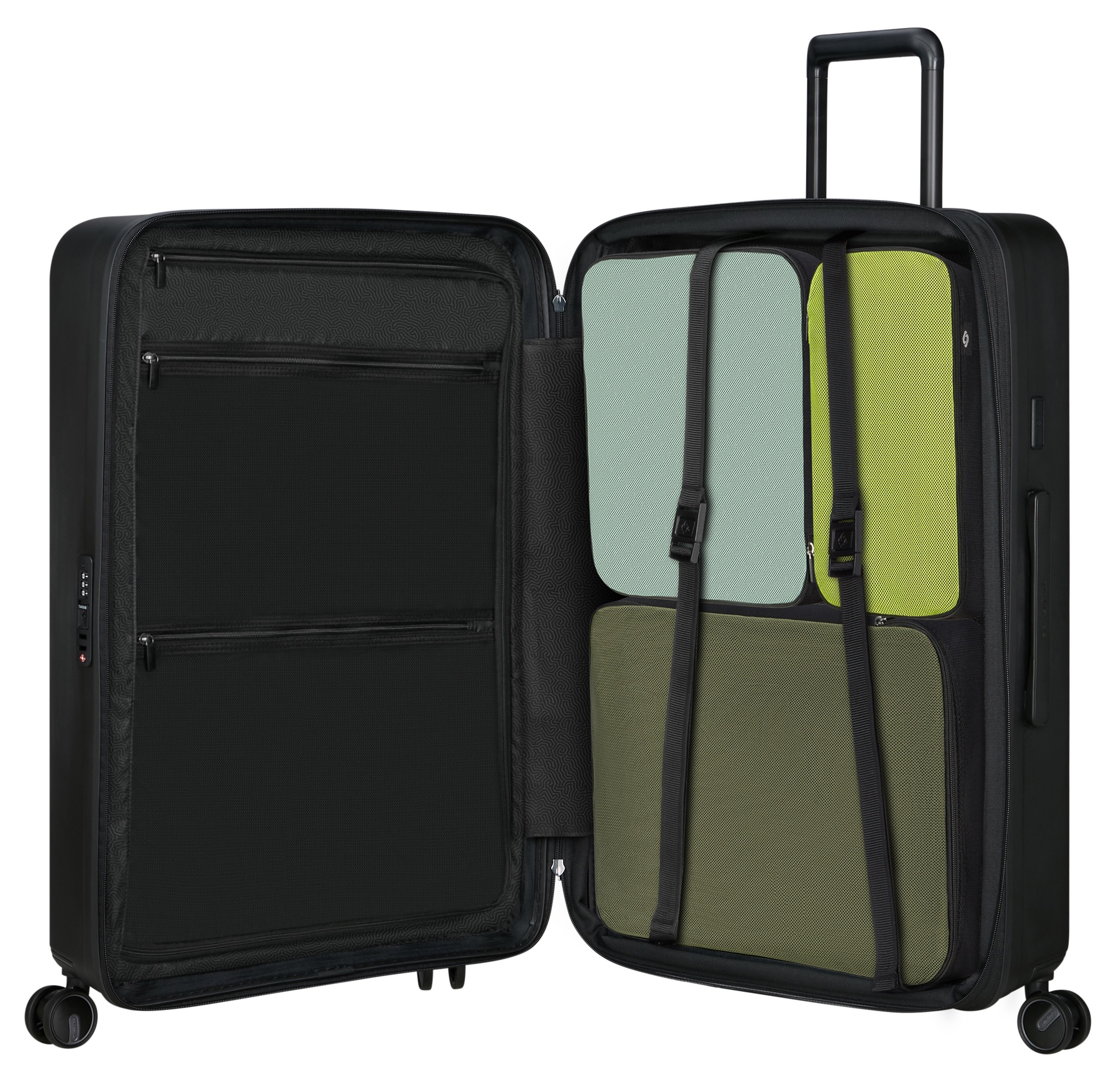 Samsonite Hartschalen-Trolley »RESTACKD, verschiedene Grössen und Farben«, (mit Packtaschen), 4 Rollen, Reisekoffer mit TSA Schloss Volumenerweiterung Packtaschen