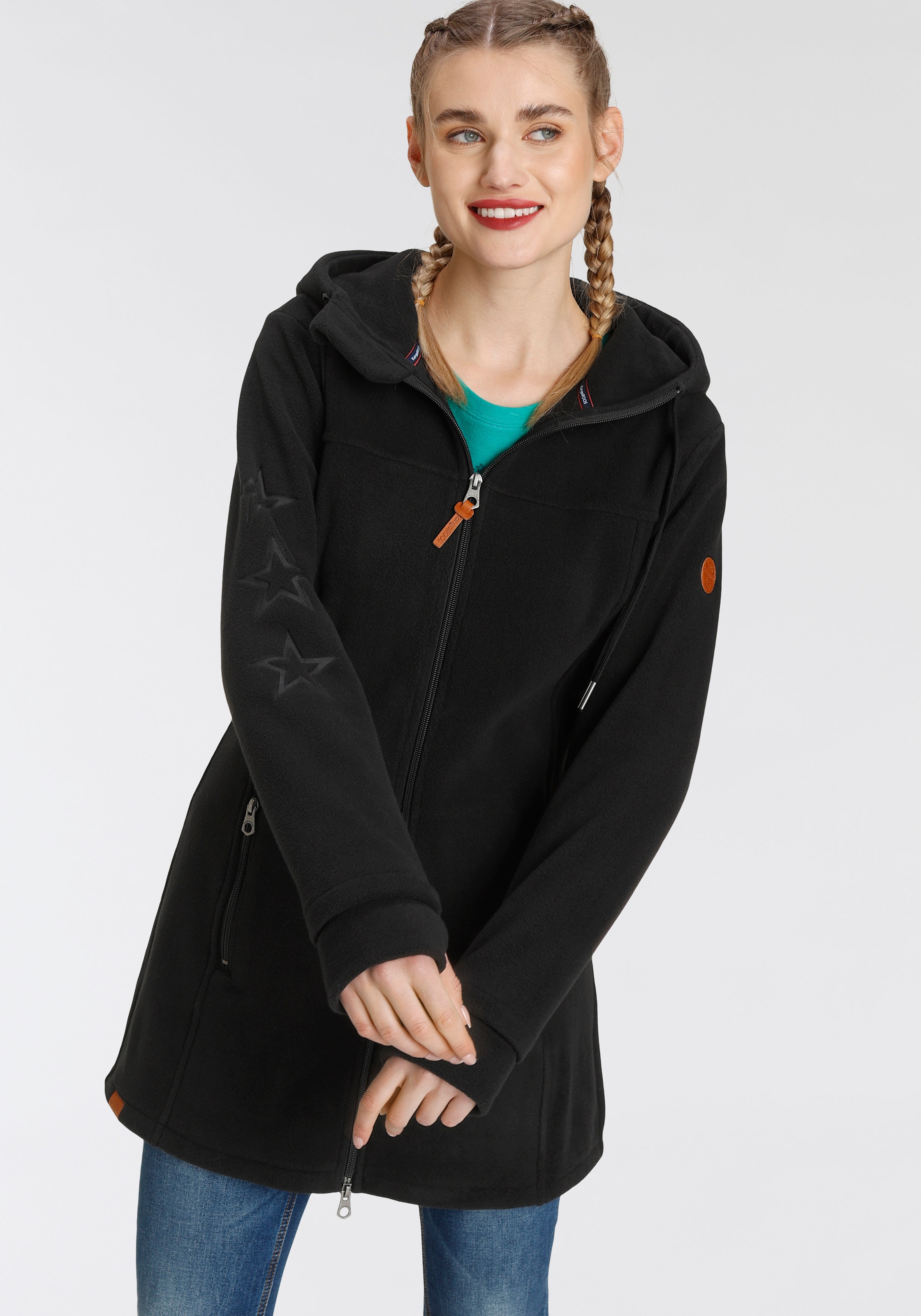 KangaROOS Fleecejacke mit Kapuze figurbetonter Schnitt, mit Kapuze, mit 2-Wege-Reißverschluss