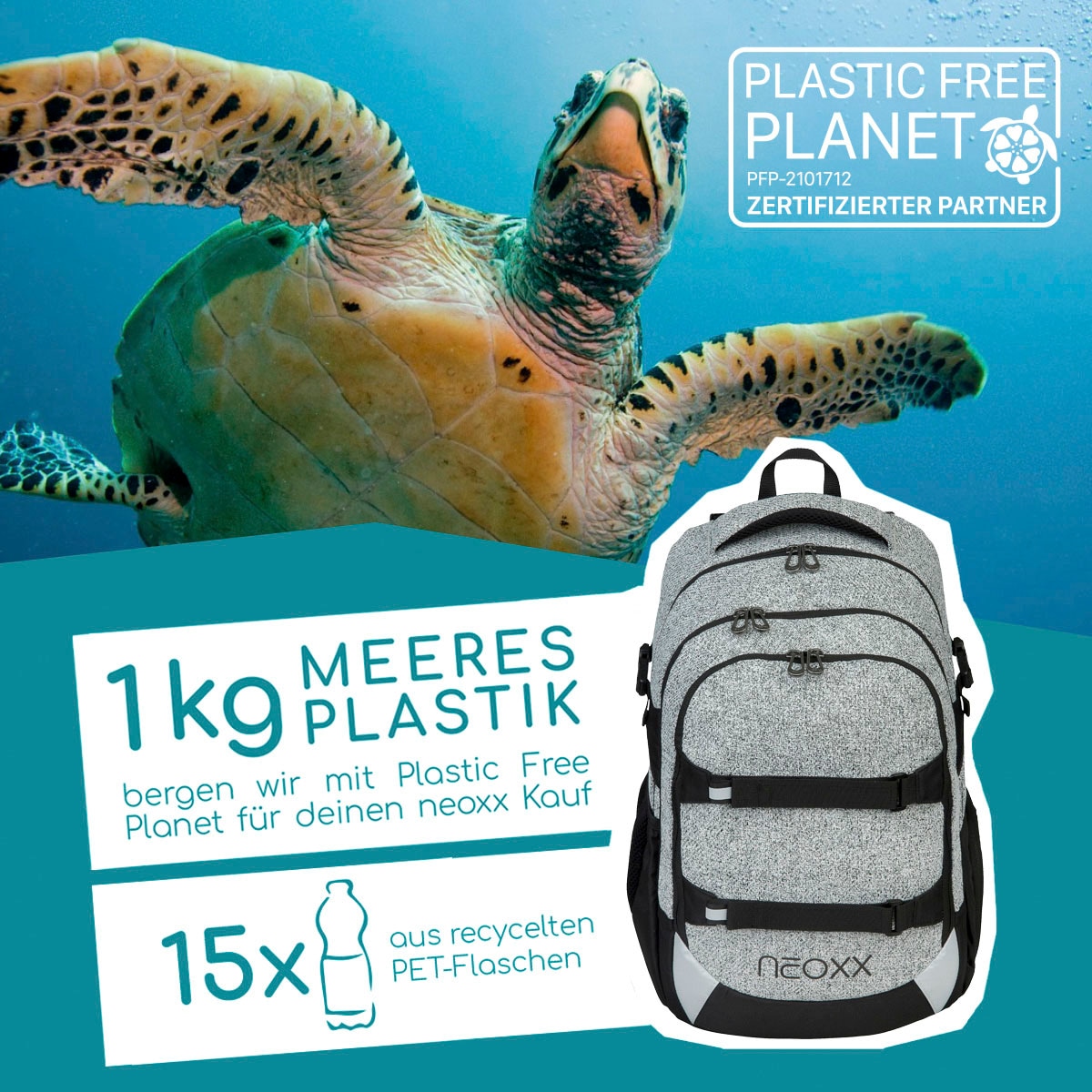 neoxx Schulrucksack »Active, Wool the World«, reflektierende Details, aus recycelten PET-Flaschen