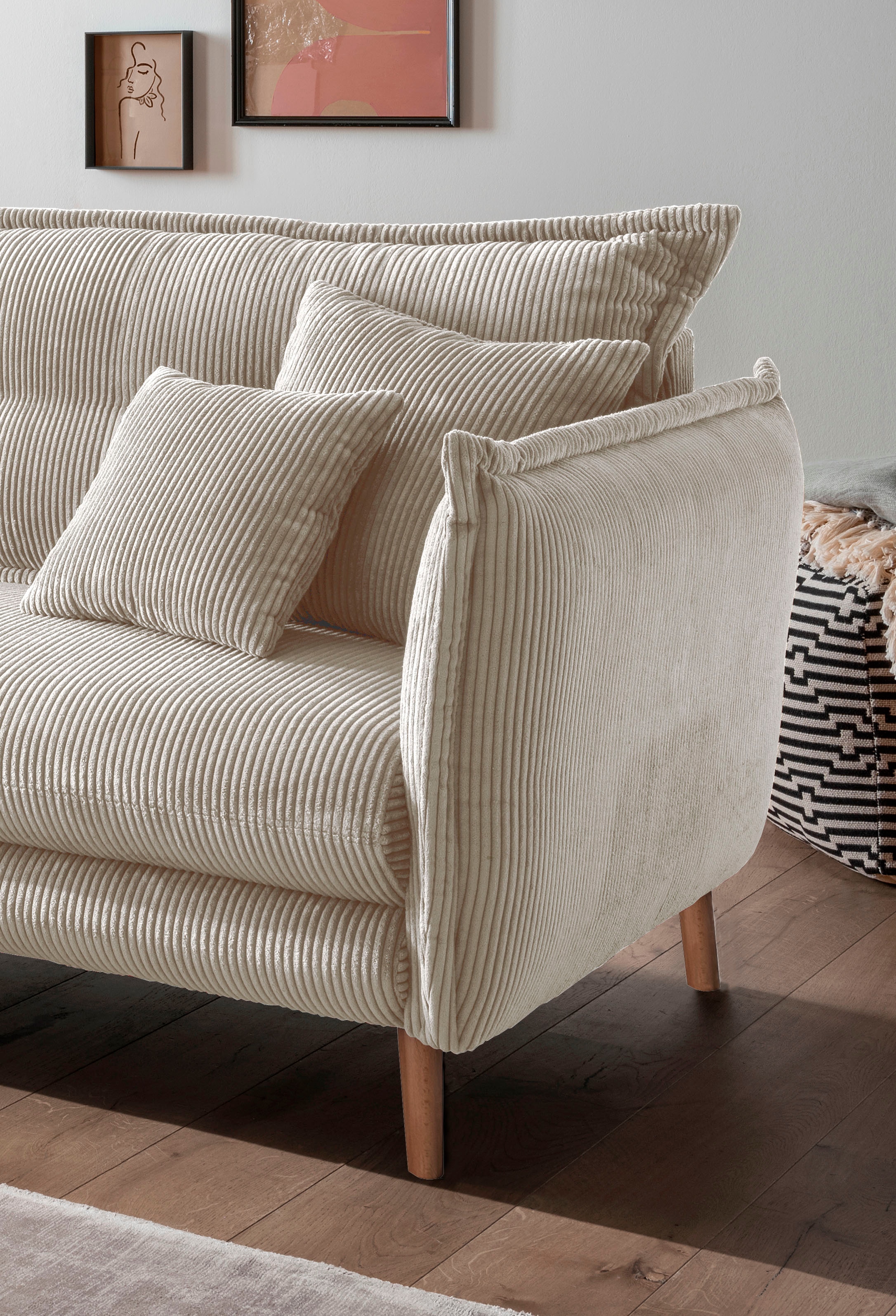 INOSIGN Ecksofa »Lazio modern und bequem, schmale Armlehnen, tolle Detailverarbeitung«, zwei verschiedene Fussfarben wählbar