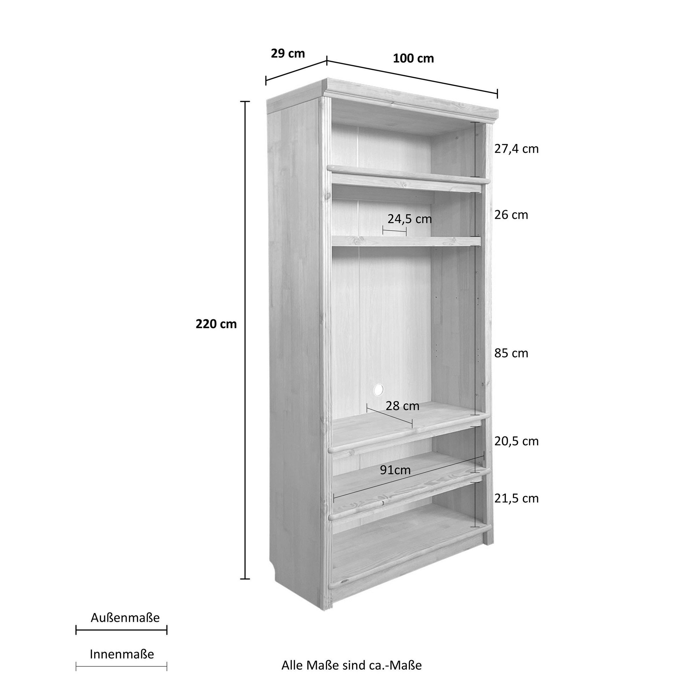 Home affaire Mehrzweckregal »Soeren«, aus massiver Kiefer, Höhe 220 cm, Tiefe 29 cm