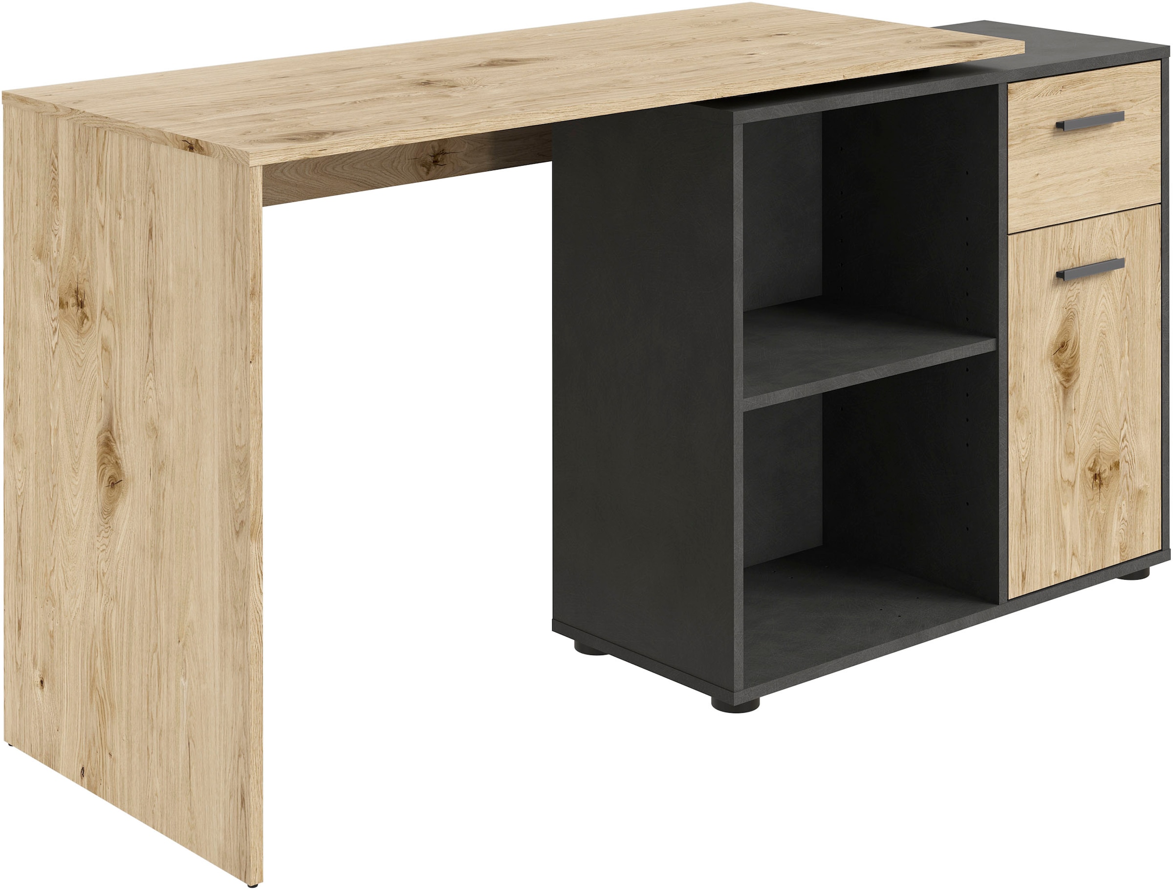 FMD Eckschreibtisch »AUGSBURG«, Schreibtisch/Sideboard m. Stauraum, beidseitig montierb., 117/148 cm