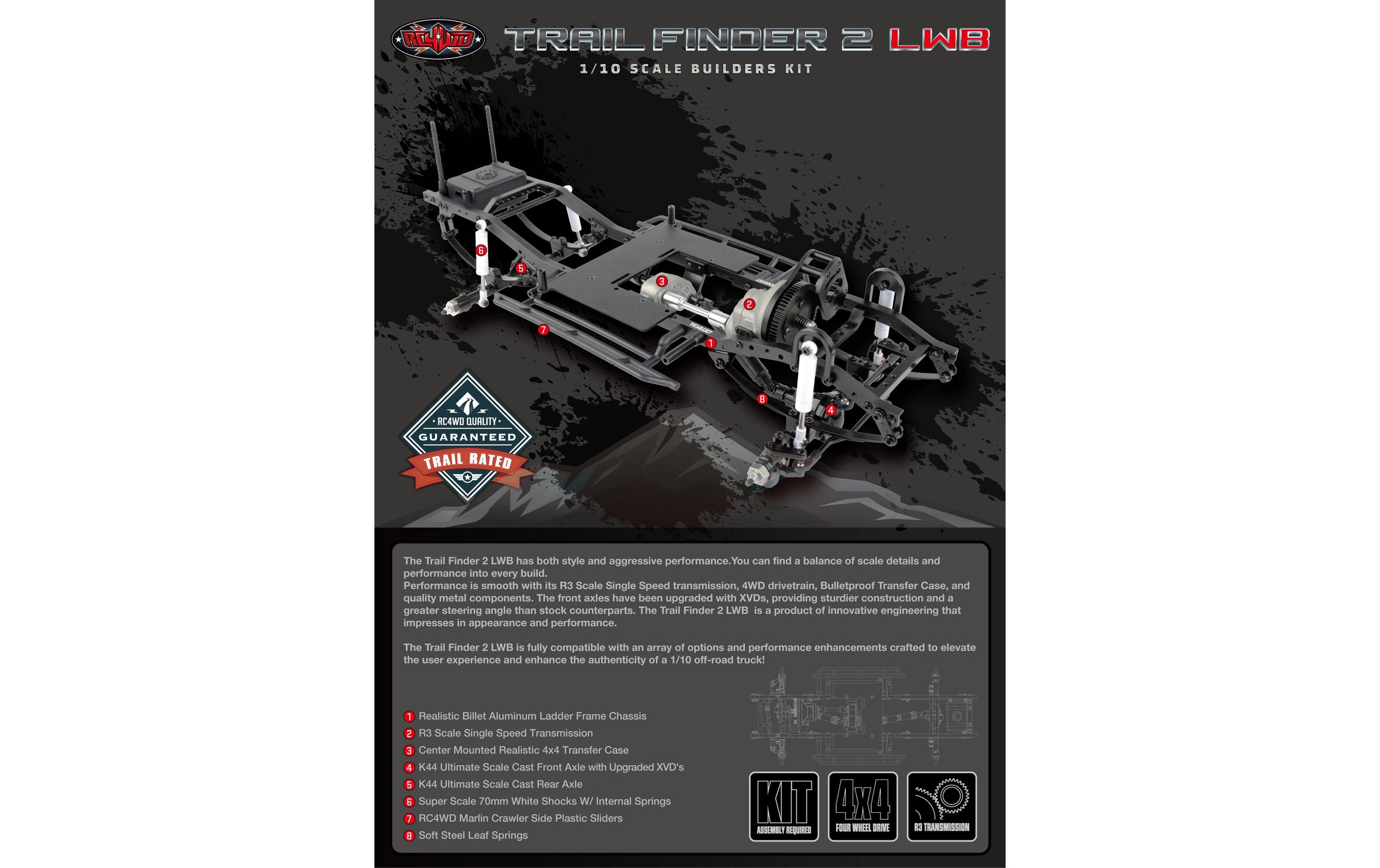 RC-Monstertruck »RC4WD Trail Finder 2 LWB Chassis Bausatz,«