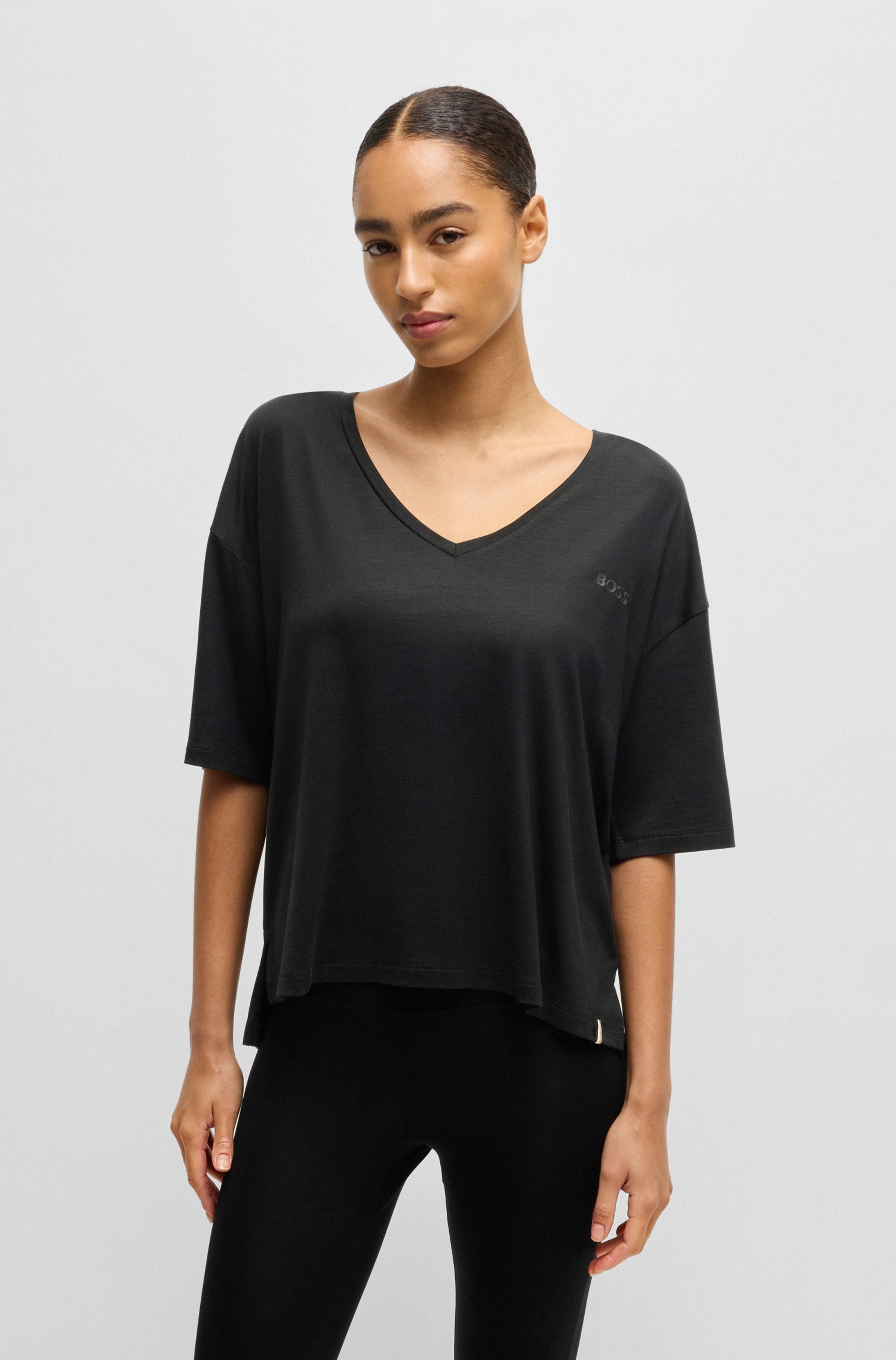BOSS V-Shirt »CP Stripe_T-Shirt« mit Ton-in-Ton Logo