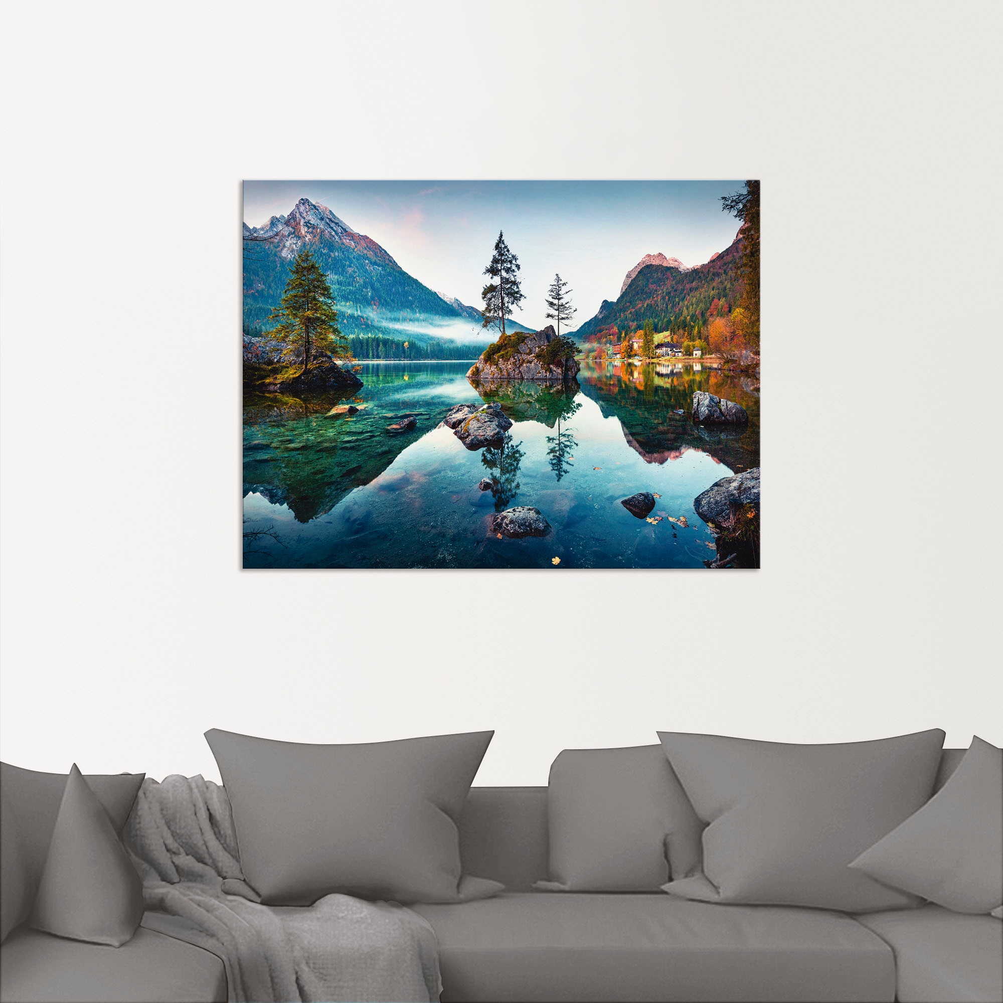 Artland Wandbild »Herbstszene des Hintersee vor Alpen«, Seebilder, (1 St.), als Alubild, Outdoorbild, Leinwandbild, Poster, Wandaufkleber