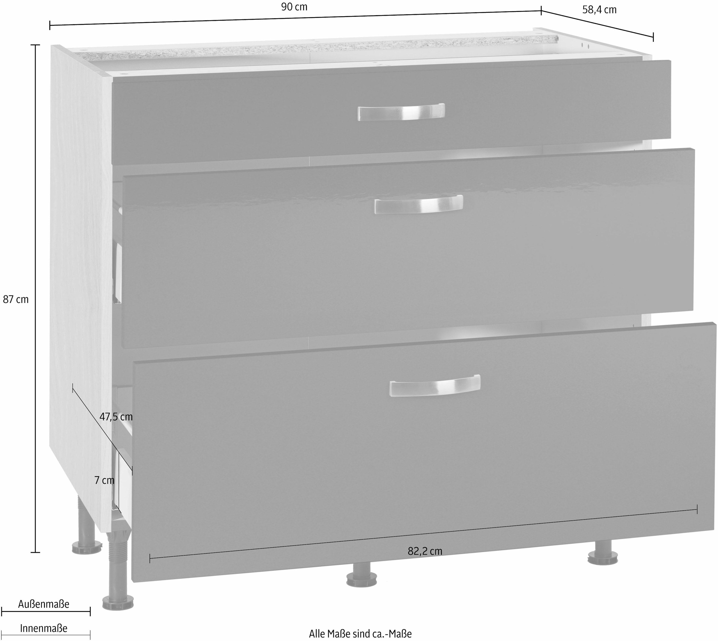 KOCHSTATION Unterschrank »KS-Cara«, Breite 90 cm, mit Vollauszügen und Soft-Close-Funktion