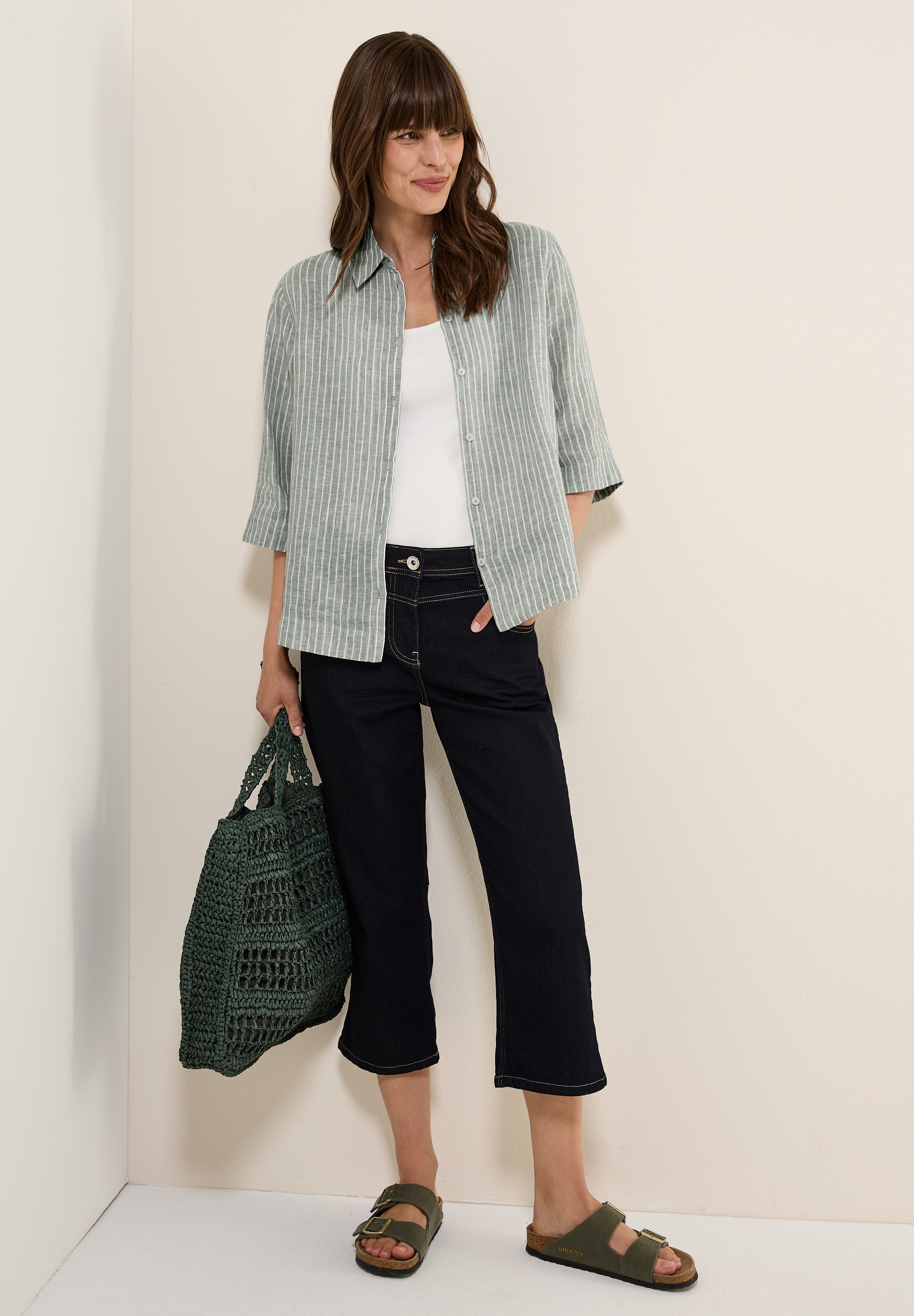 Cecil Kurzarmbluse, im Streifen-Look und aus Leinen