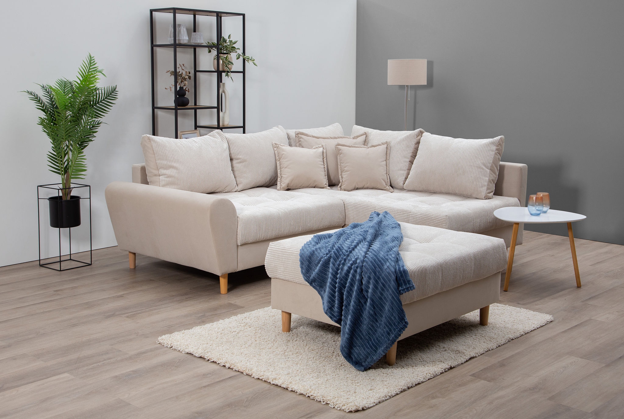 Home affaire Ecksofa »Rice L-Form«, (Set, mit Hocker), mit Bonnellfederkern, Hocker & Kissen,...