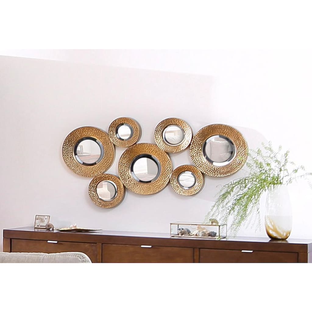 Leonique Dekospiegel »Spiegel, goldfarben«, Wanddeko, bestehend aus 7 runden Spiegelelementen, dekorativ im Wohnzimmer & Schlafzimmer