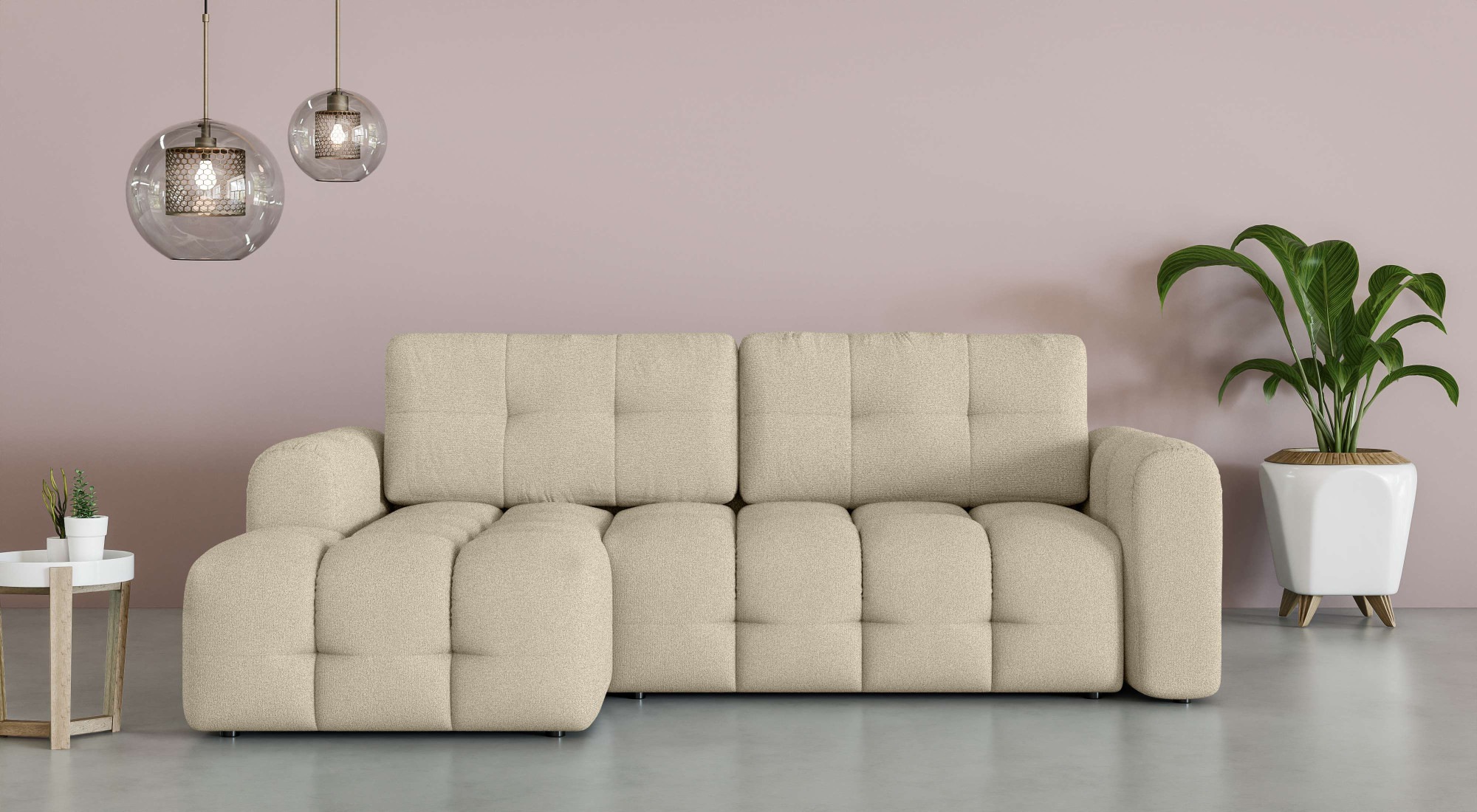 GOODproduct Ecksofa "Manilla, wahlweise mit Bettfunktion, B/T/H 265/170/91 cm" L-Form mit Recamiere rechts/links bestellbar, Wellenunterfederung