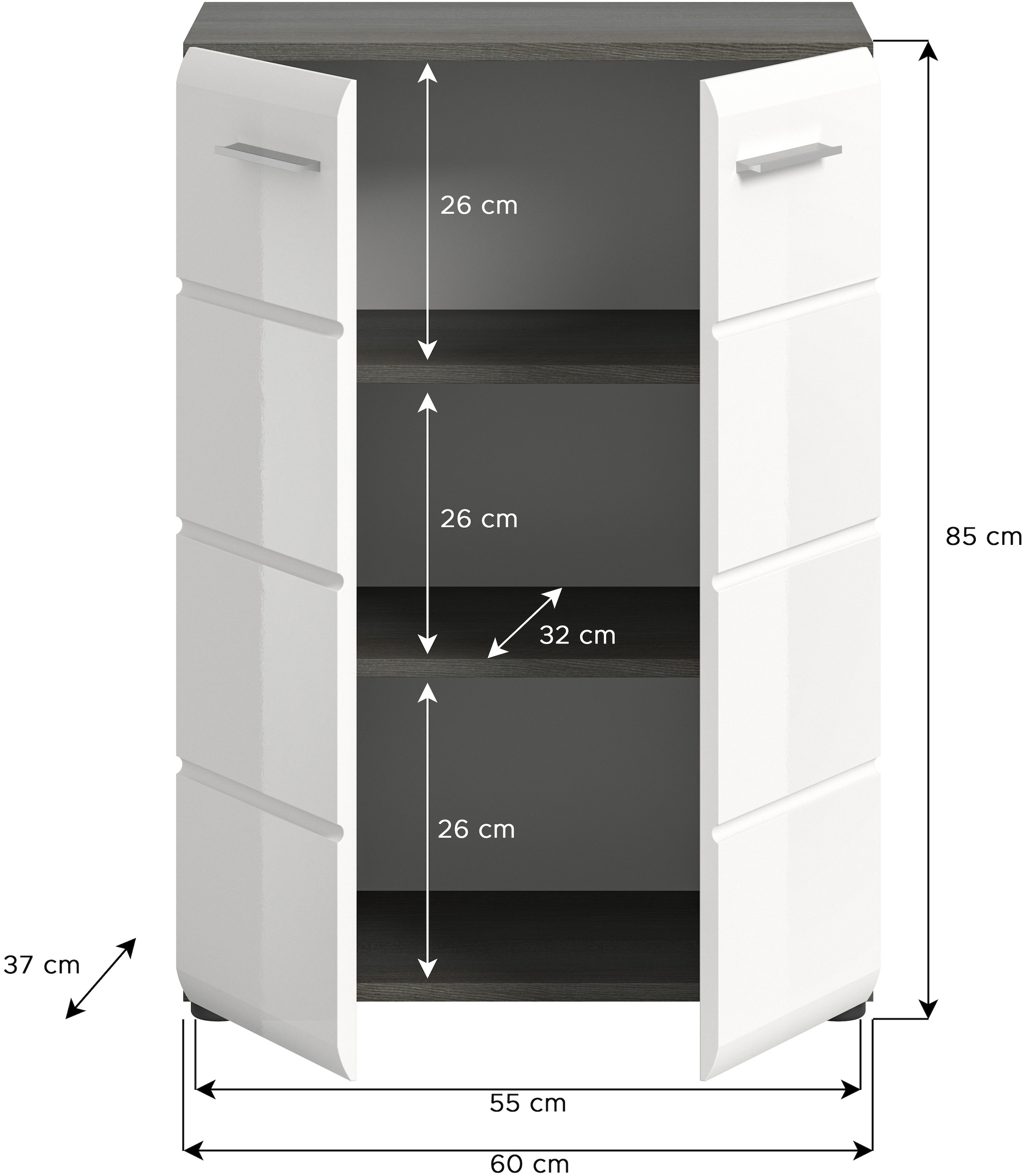 INOSIGN Kommode »Rumba, Breite 60cm, in Rauchsilberfarben Nachbildung/ Weiss Hochglanz«, Kommode, Sideboard, Schrank
