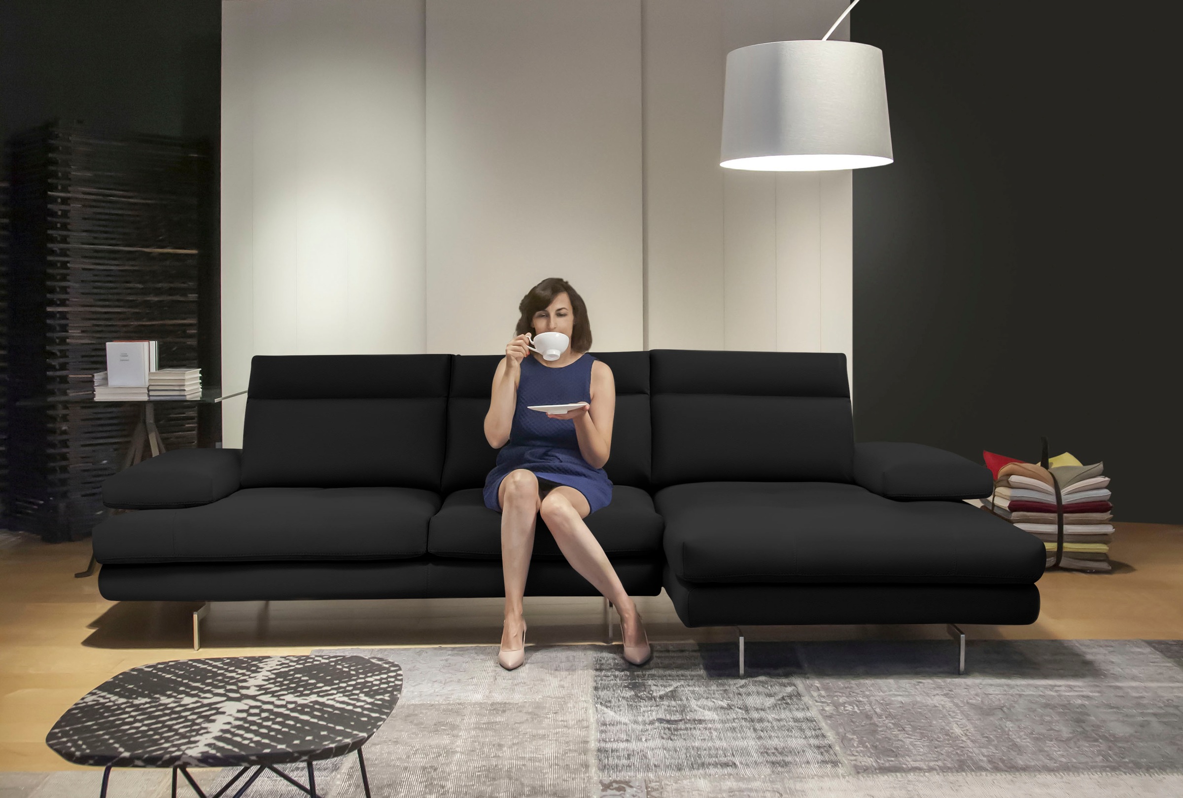 CALIA ITALIA Ecksofa »Toby Wing, Komfortsofa der Extraklasse, bequem, L-Form«, inklusive Sitztiefenverstellung, Füsse in chrom glänzend