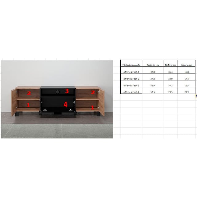 INOSIGN Lowboard »Kriens«, TV Schrank, hellbraun / schwarz matt, Breite 144  cm, Höhe 47 cm online bestellen | Jelmoli-Versand