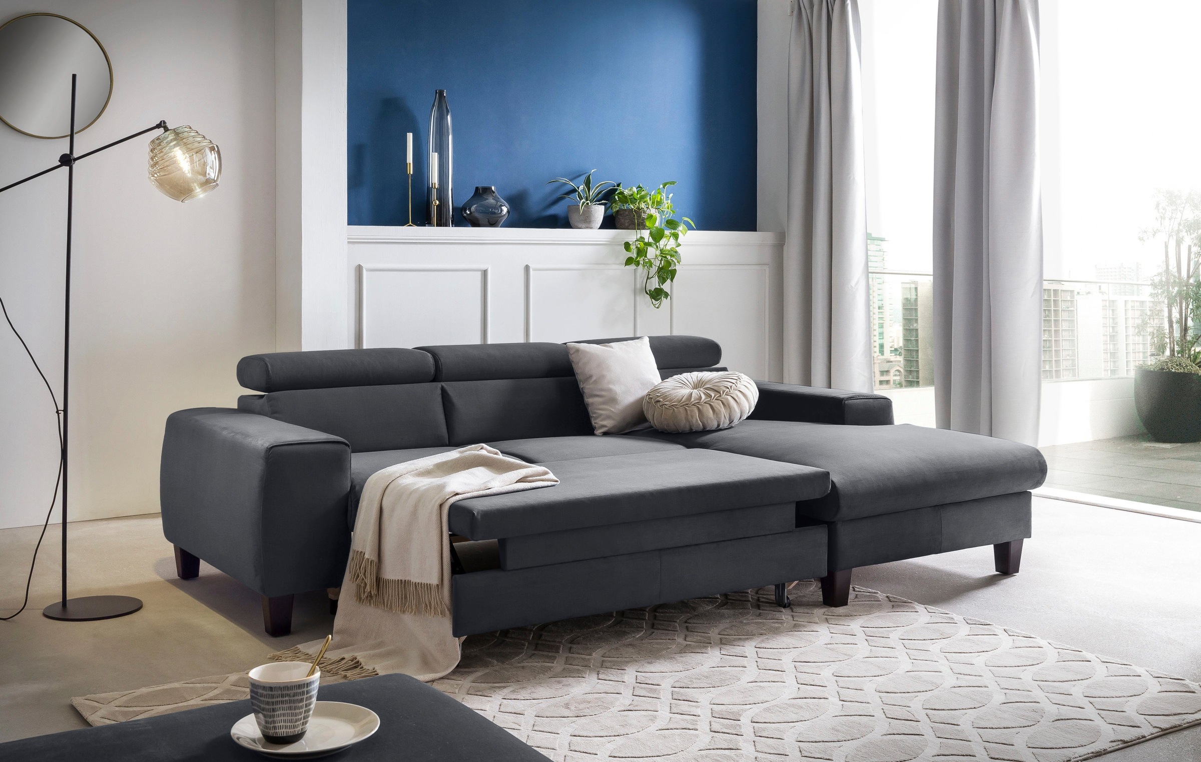COTTA Polstergarnitur »Morven L-Form«, (Set), Set bestehend aus: Ecksofa mit Kopfteilverstellung & Hocker