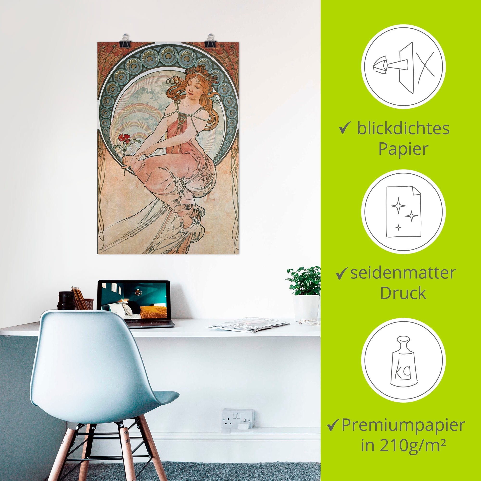 Artland Kunstdruck »Vier Künste: Die Malerei. 1898«, Frau, (1 St.), als Alubild, Leinwandbild, Wandaufkleber oder Poster in versch. Grössen