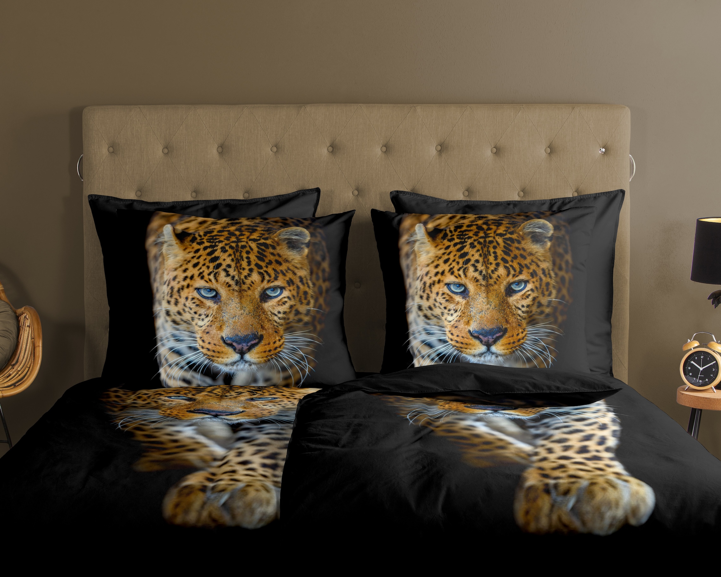 good morning Wendebettwäsche »Bonn«, Baumwolle, Renforcé, 135x200, Reissverschluss, Wende, Leopard, Schwarz