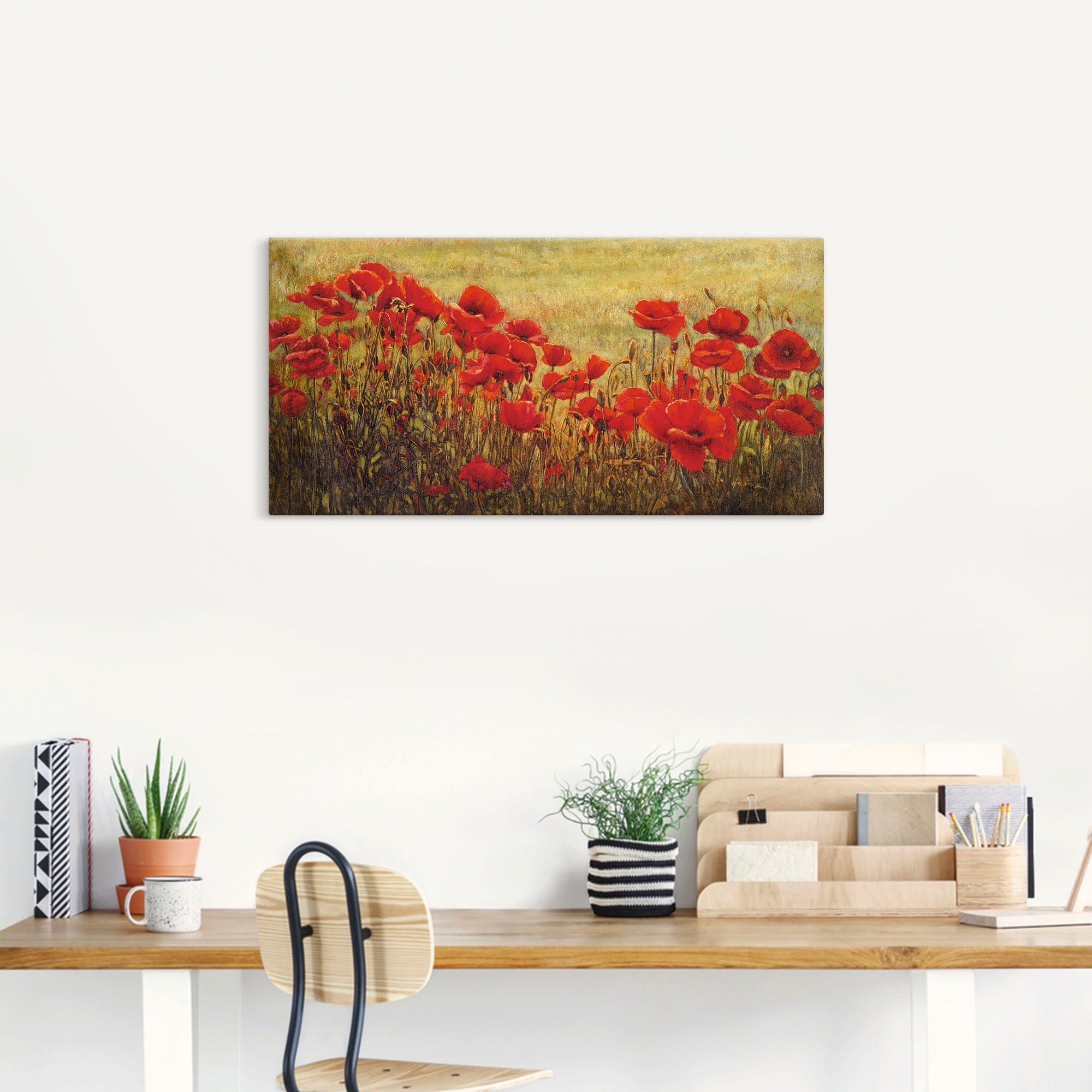 Artland Leinwandbild "Mohnfeld" Blumenwiese 1 Stk. tlg. auf Holzrahmen gespannt