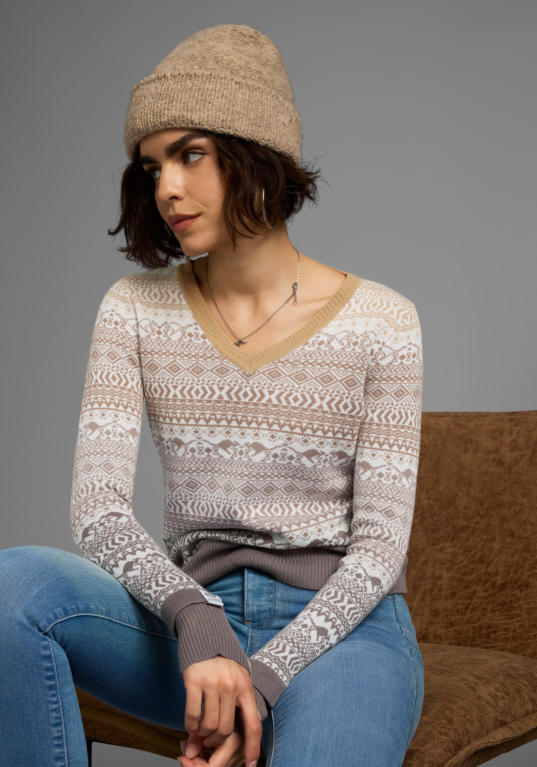 KangaROOS Jacquardpullover, im Norweger-Muster mit kleinen Kängurus