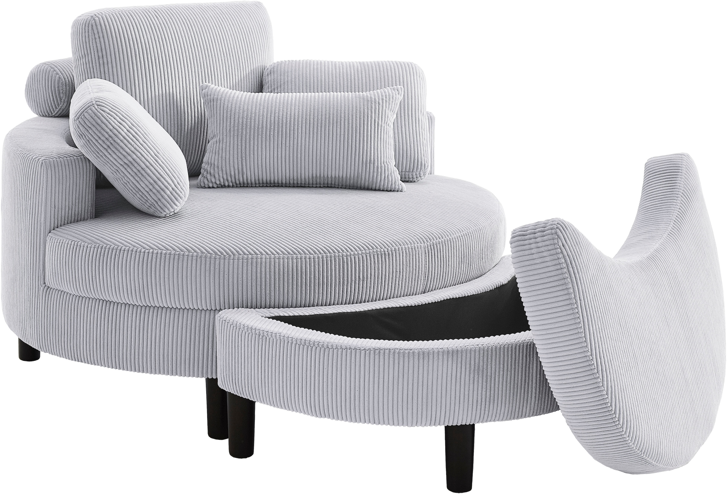 ATLANTIC home collection Loveseat »Ravi, B: 114 cm«, XXL- Sessel, mit Stauraumhocker, Rückenstütze & 4 Zierkissen