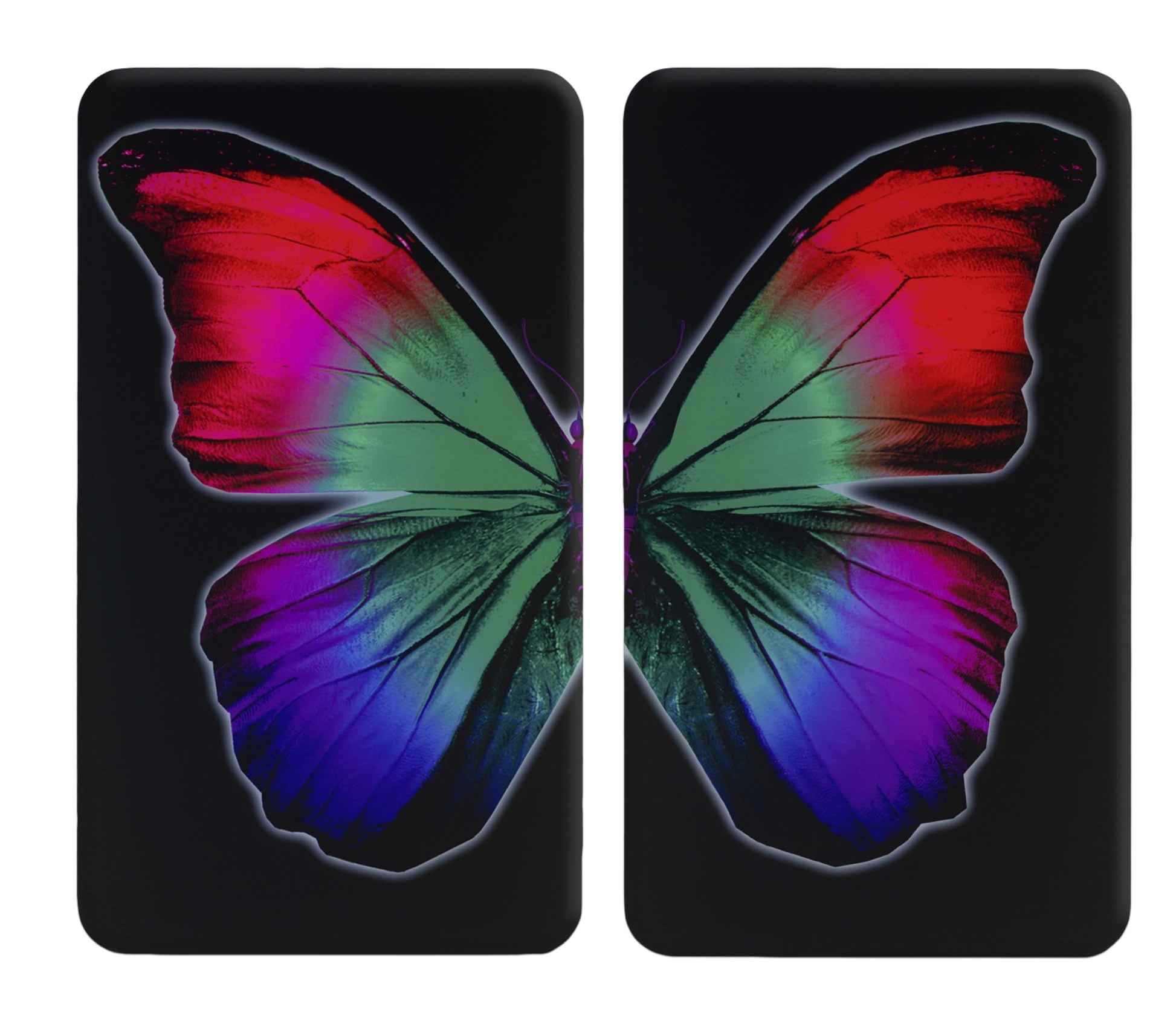WENKO Herd-Abdeckplatte »Universal Modell Butterfly by Night«, (Set, 2 tlg.), Herdabdeckung für alle Herdarten, kratzfest, mit rutschfesten Füssen
