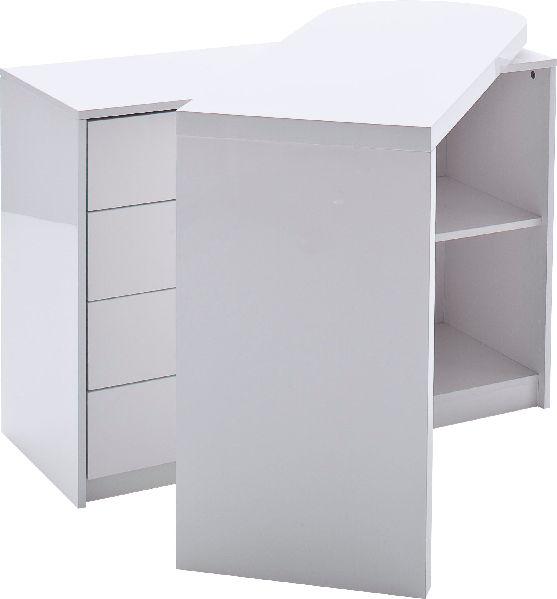 MCA furniture Schreibtisch »Matt«, Weiss Hochglanz mit Regalschrank, Tischplatte Schwenkbar