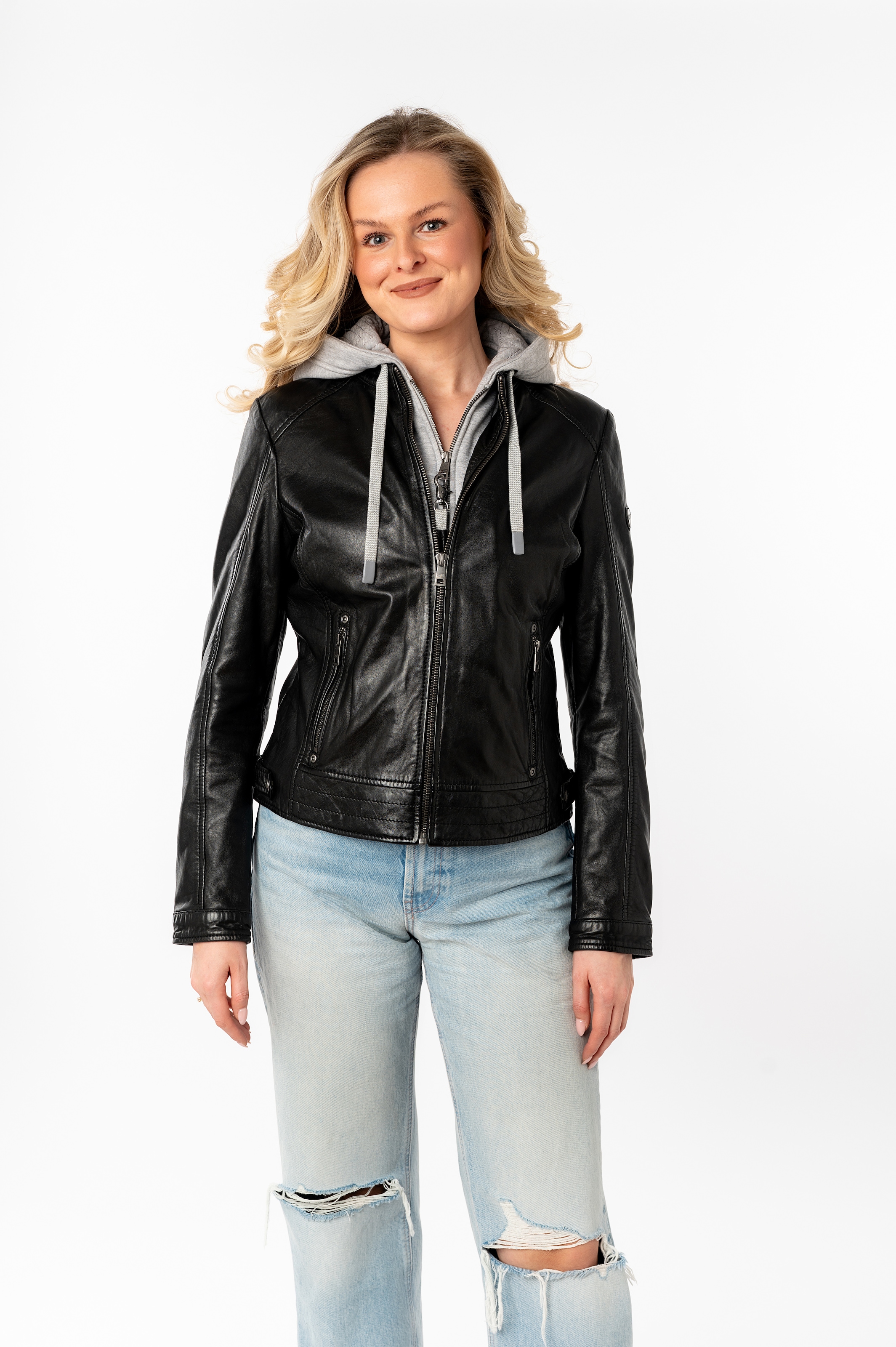 Mauritius Lederjacke »MWAleni« mit Kapuze mit Jerseykapuze und Stehkragen