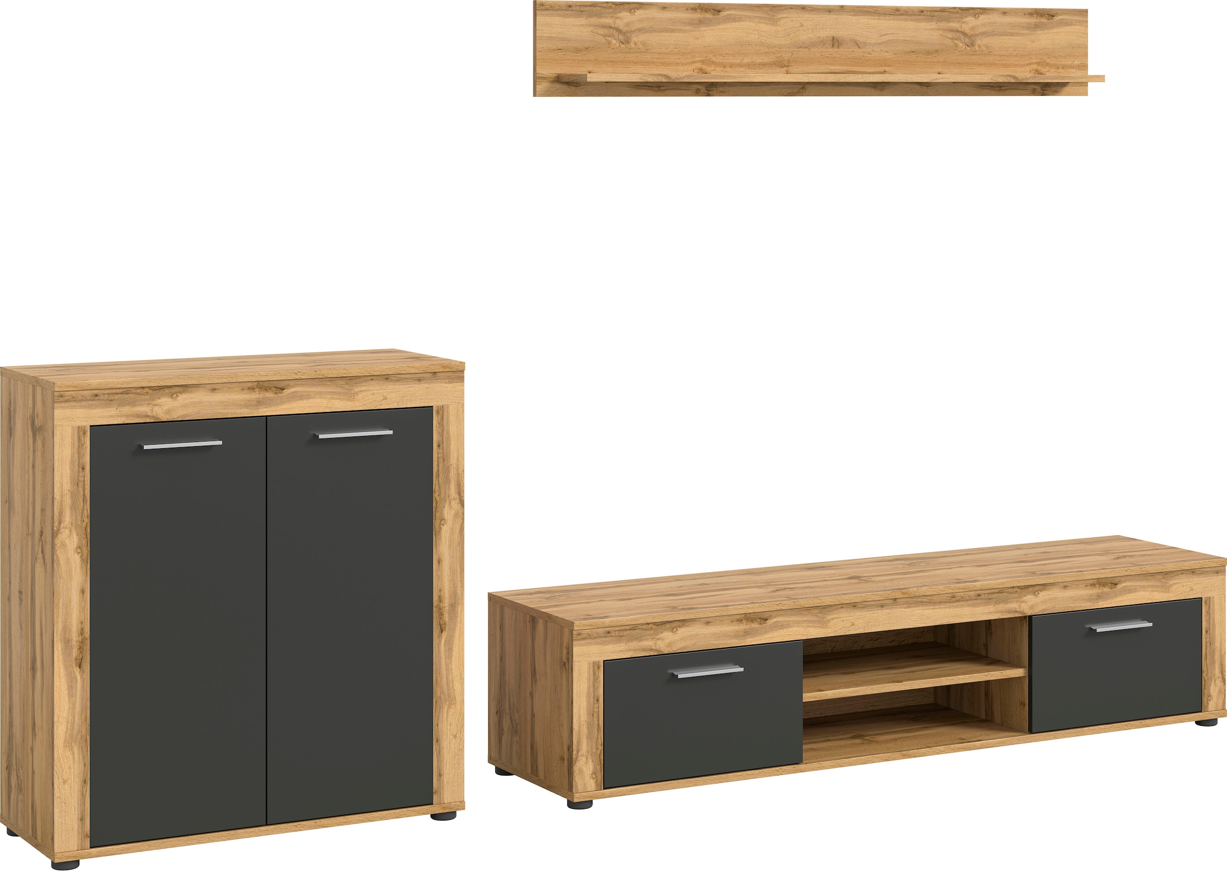 INOSIGN Wohnwand »Aosta, Breite 255cm, bestehend aus Highboard, Lowboard, Wandboard«, (3 St.), Wohnwand, Kombination, Anbauwand, Möbel Set, Schrankwand, Möbel Kombi