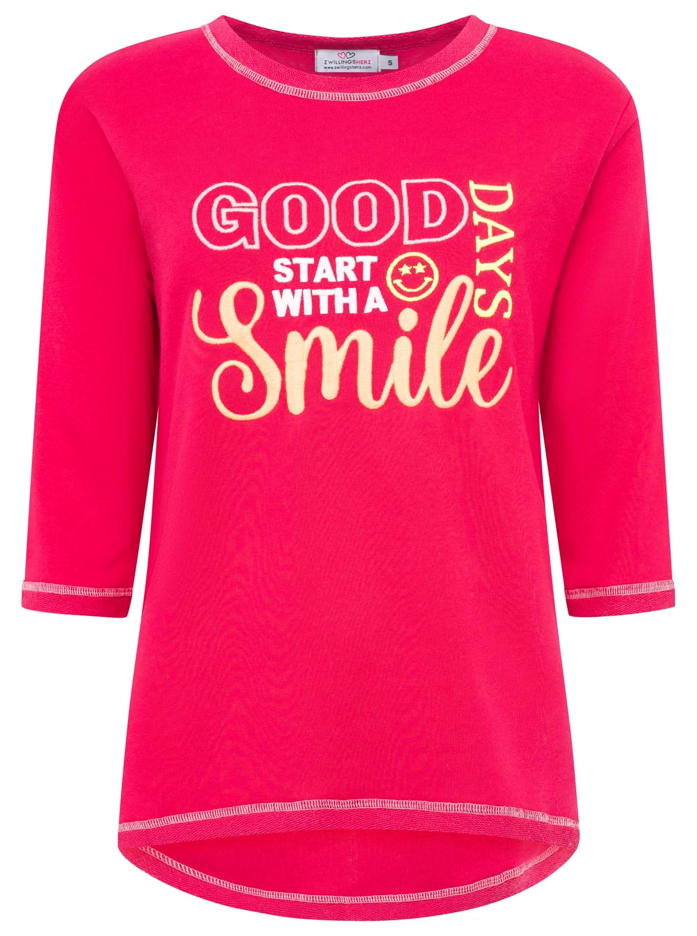 Zwillingsherz Langarmshirt »"Good Days"«, mit auffälliger, gestickter Neon Schrift, ausgefransten Kanten