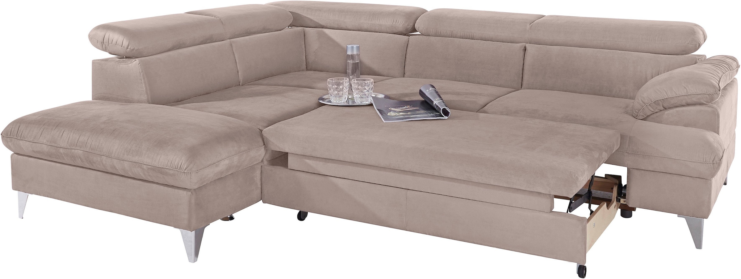 COTTA Polstergarnitur »Caluso L-Form«, Set bestehend aus: Ecksofa mit Kopfteilverstellung & Hocker