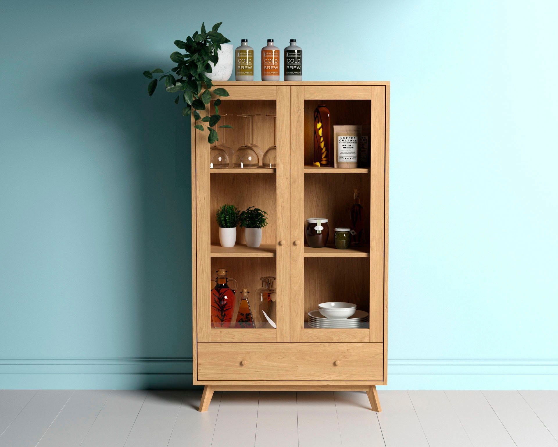 Woodman Glasvitrine »Kensal«, Design, Jelmoli-Versand im Holzfurnier aus schlichten online skandinavischen kaufen | Eiche