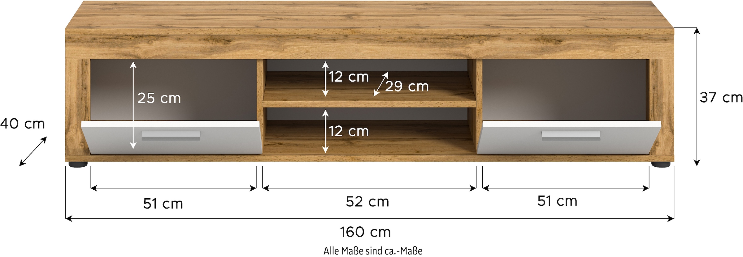 INOSIGN Lowboard »Aosta, Breite 160 cm, in verschiedenen Farbausführungen«, mit 2 Klappen und 2 offenen Fächern, TV-Board, Mediaboard, TV-Möbel