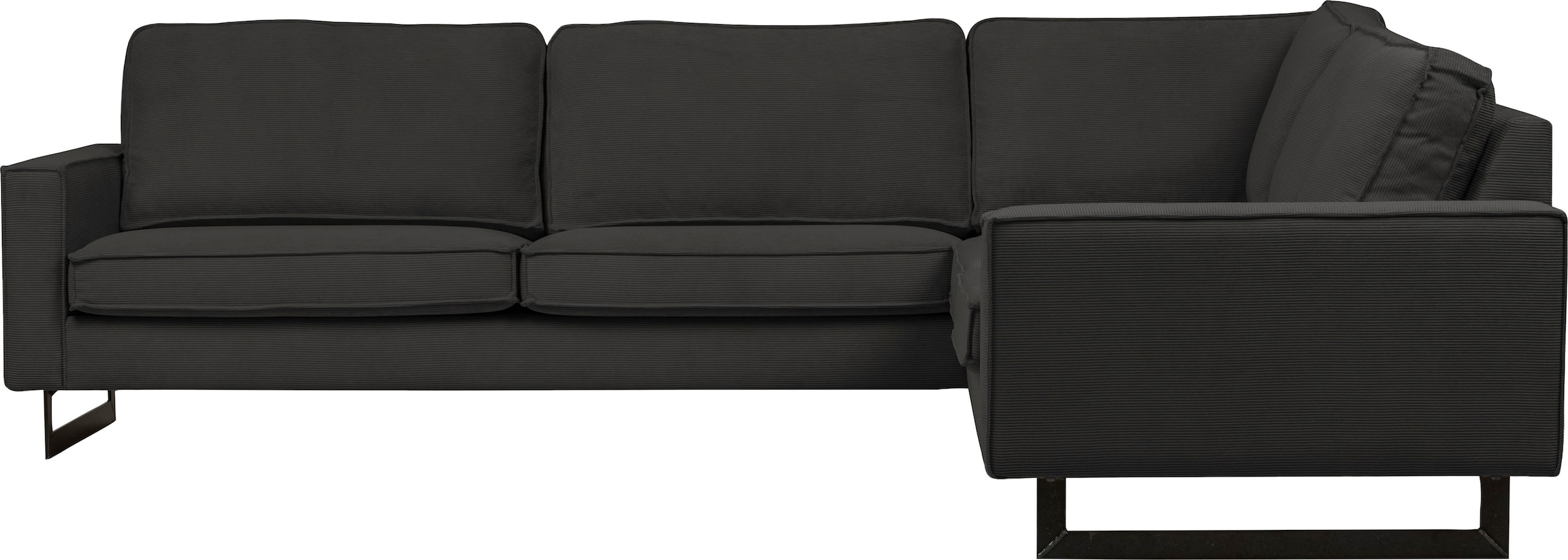 Places of Style Ecksofa »Pinto, XXL, 250/290 cm, langer Schenkel, Ottomane«, Cord, Chenille, Lederoptik, mit Keder, Metallfüsse, Wellenunterfederung