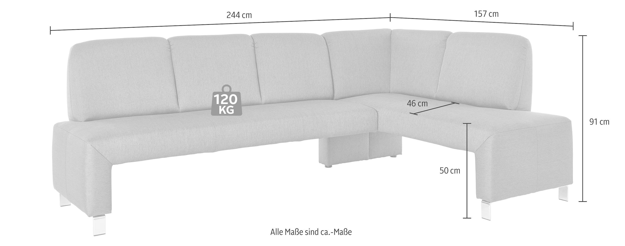 exxpo - sofa fashion Eckbank »Intenso, viele Bezugsstoffe Cord, Leder, Struktur 244/157 cm (B/T)«, hohe Bodenfreiheit, frei im Raum stellbar, hoher Sitzkomfort