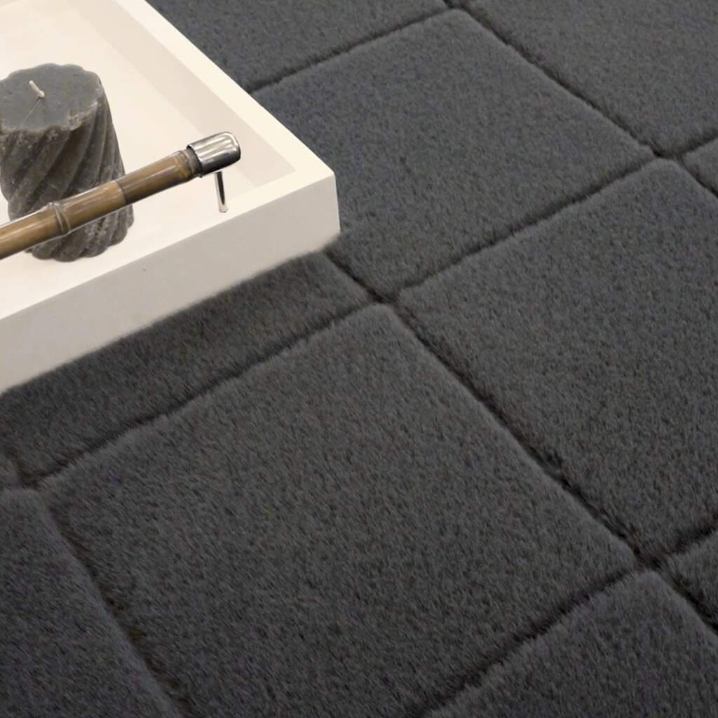 Carpet City Hochflor-Teppich »Moment«, rechteckig, besonders weich, Kaninchen Fell Haptik, 3D-Effekt, Rauten, Wohnzimmer