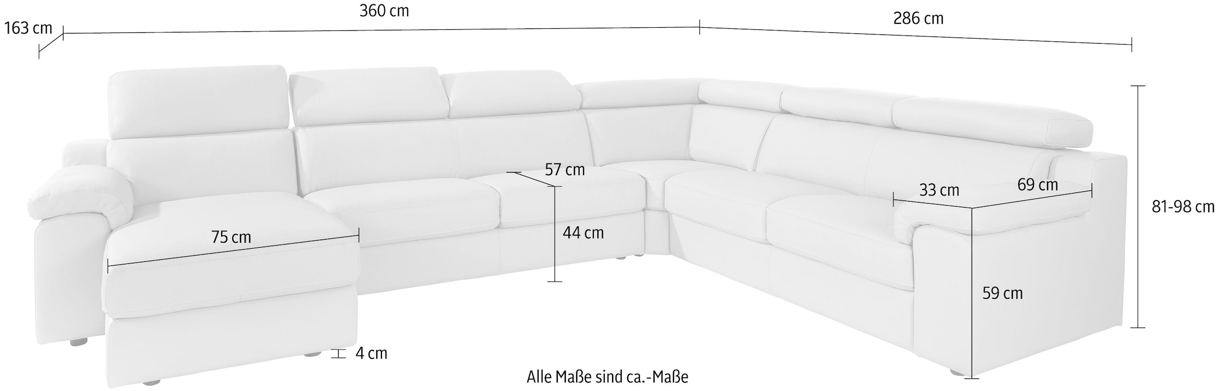 CALIA ITALIA Wohnlandschaft »CS_Mambo, U-Form, Familiensofa, bequem und zeitlos«, in Leder, inklusive Kopfteilverstellung