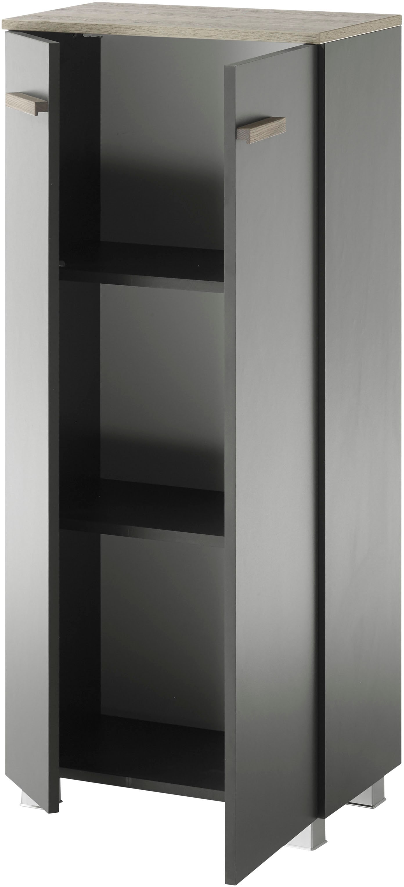 Places of Style Midischrank »SOLiD, Badschrank im modernen Design, Schrank mit Holzgriffen«, in zwei Farben verfügbar, mit Stauraum, stehend o. hängend montierbar