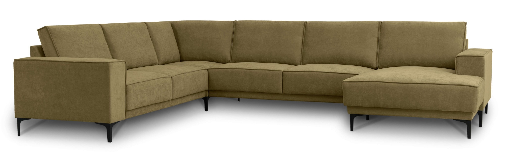 Places of Style Wohnlandschaft »XXL Sofa Oland, Struktur, Flachgewebe, Luxus-Microfaser, Boucle«, U-Form, 342 cm, Wellenunterfederung, Skandi-Design, Metallfüsse