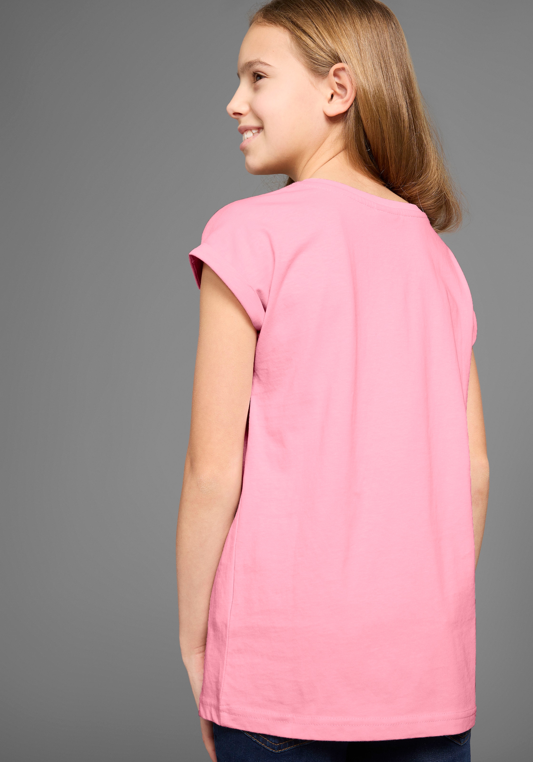 KIDSWORLD T-Shirt »Sprücheshirt mit überschnittener Schulter«, T-Shirt "YEAH" print