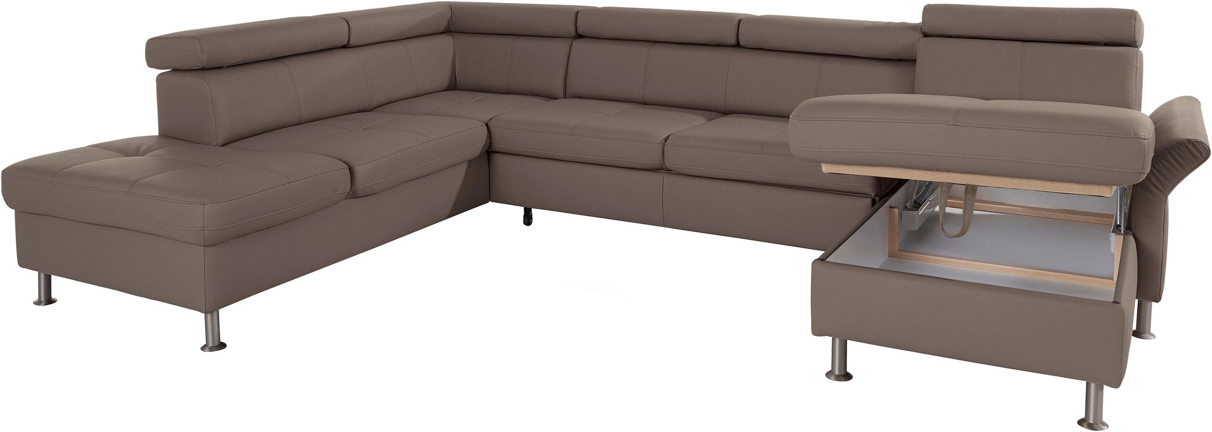 exxpo - sofa fashion Wohnlandschaft »Maretto, bequem und komfortabel, aufwendige Sitzsteppung, U-Form«, inkl. Kopfteilverstellung für mehr Sitzkomfort, wahlweise Bettfunktion