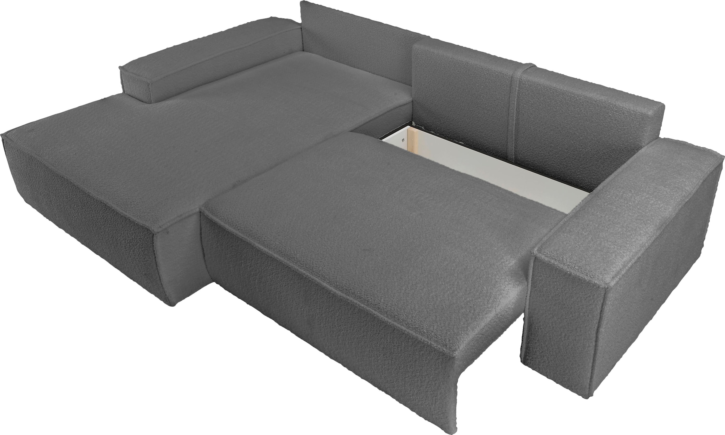 andas Ecksofa »Finnley Schlafsofa 267 cm in Bouclé u. Struktur fein, L-Form,«, Schlaffunktion m. Bettkasten (136/210 cm), Bouclé, Struktur