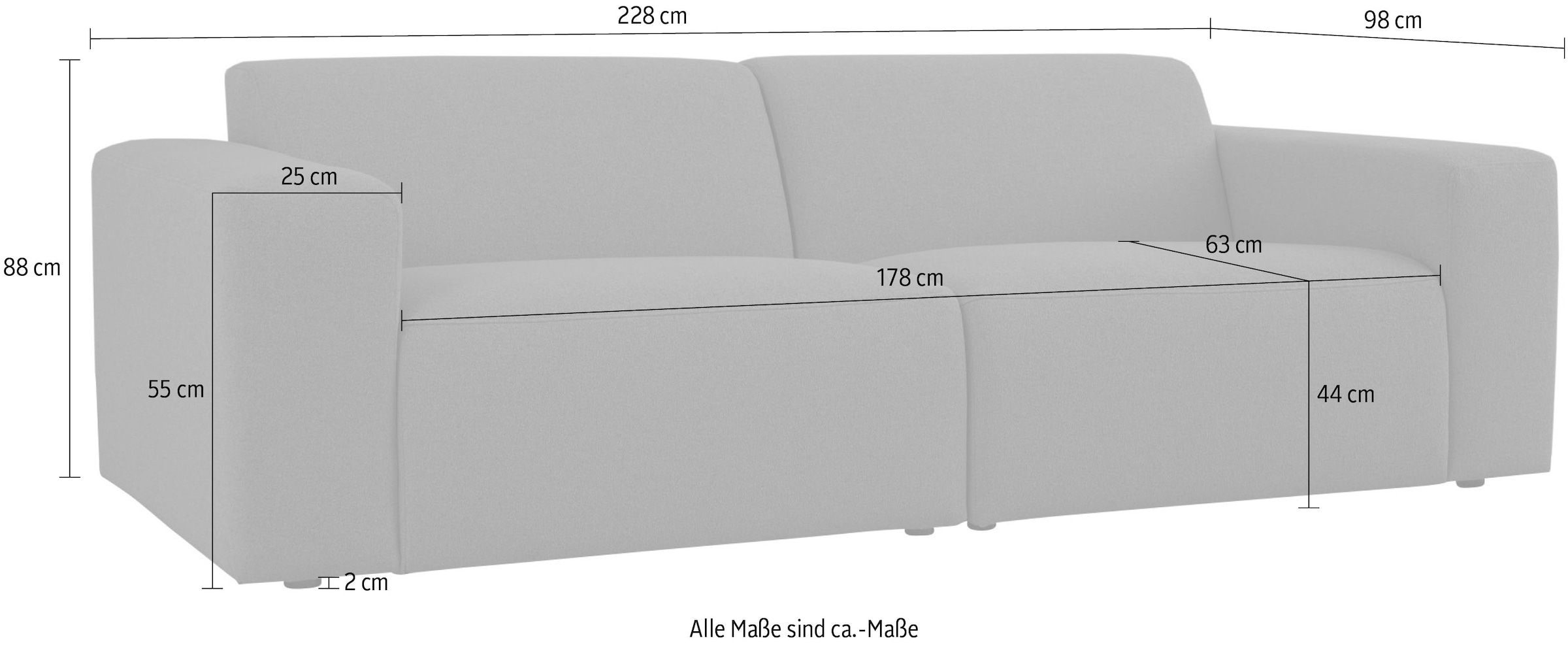 INOSIGN 3-Sitzer »Koa, 228 cm, Modulsofa in Webstoff, Cord, Struktur«, Designsofa, weicher Lounge-Sitzkomfort, Welleunterfederung, bodentief