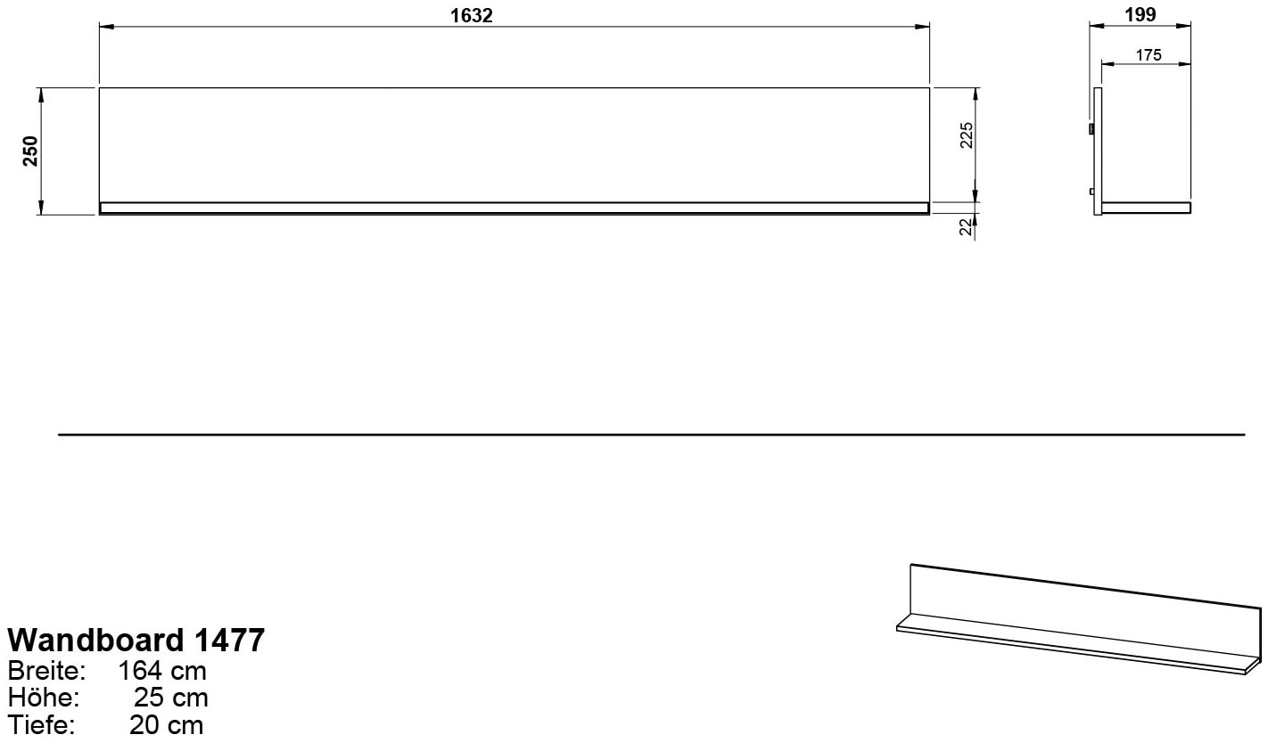 GERMANIA Wandboard »California«, Breite 164 cm, mit filigraner Dual-Kante