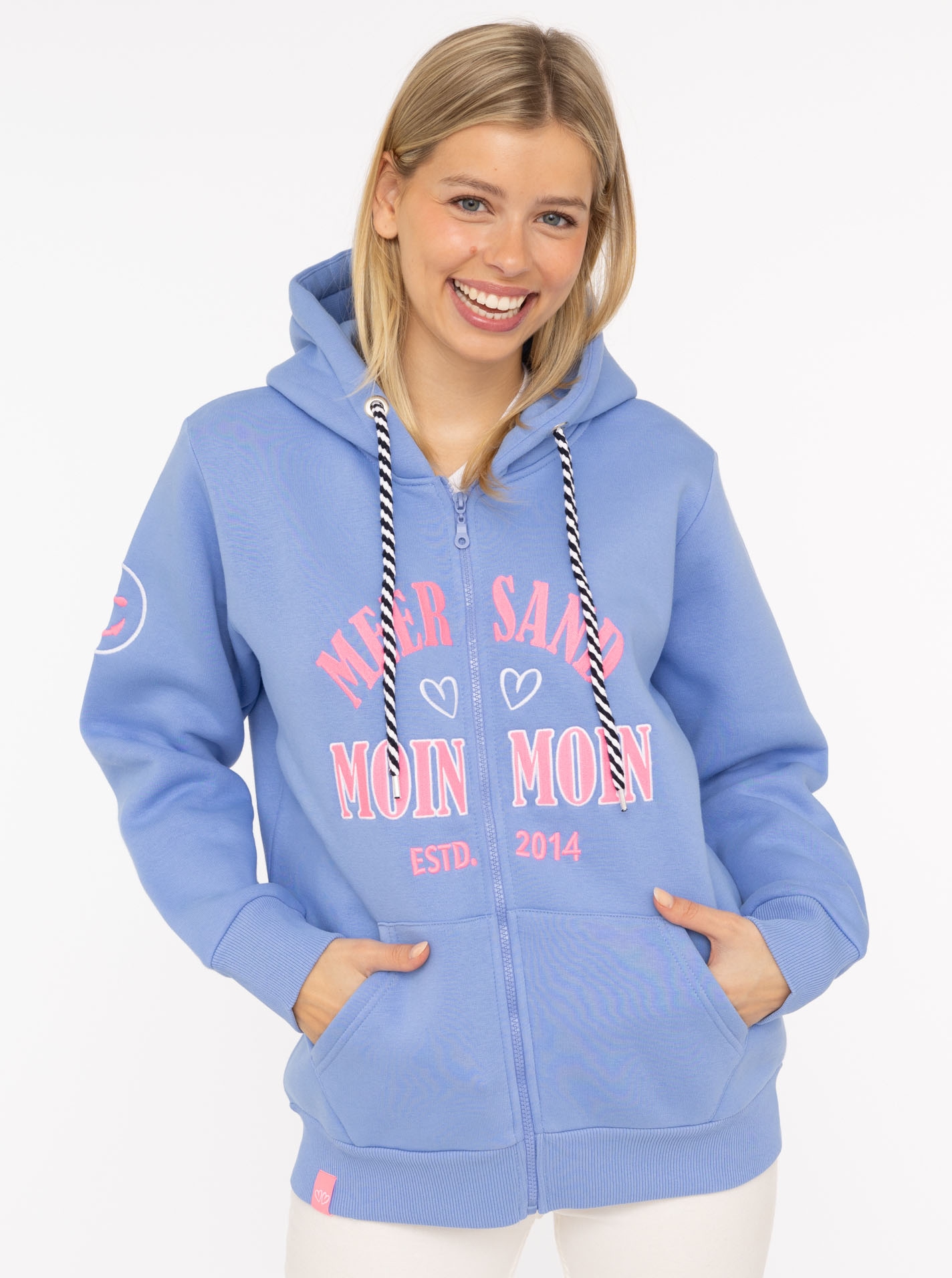 Zwillingsherz Sweatjacke »"Moin Moin"« Kapuze, Langarm, Reissverschluss, modisch, maritim, Kordelzug