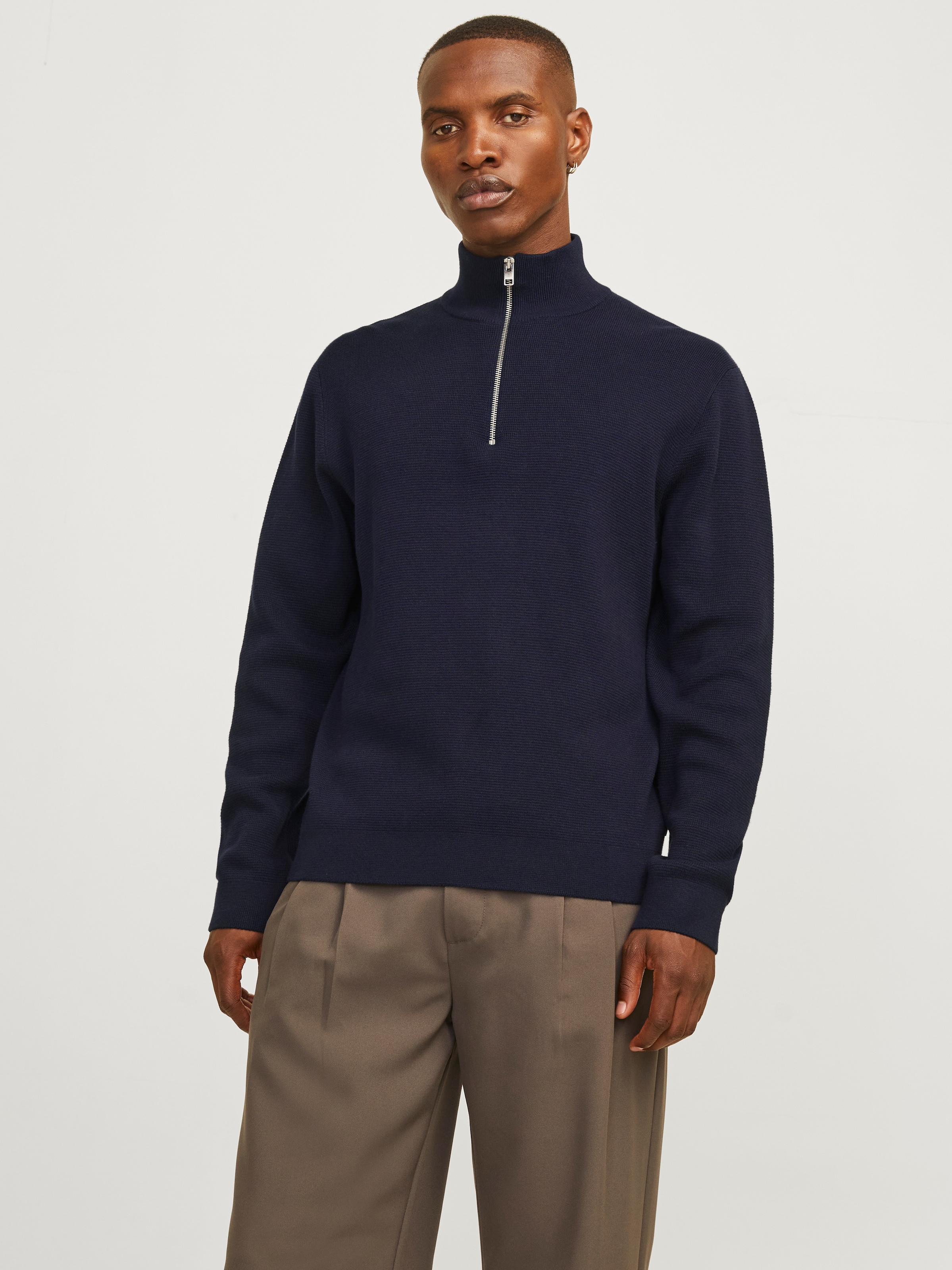 Jack & Jones Troyer "JPRBLAMILANO STITCH KNIT HALF ZIP SN" Baumwolle, relaxed fit